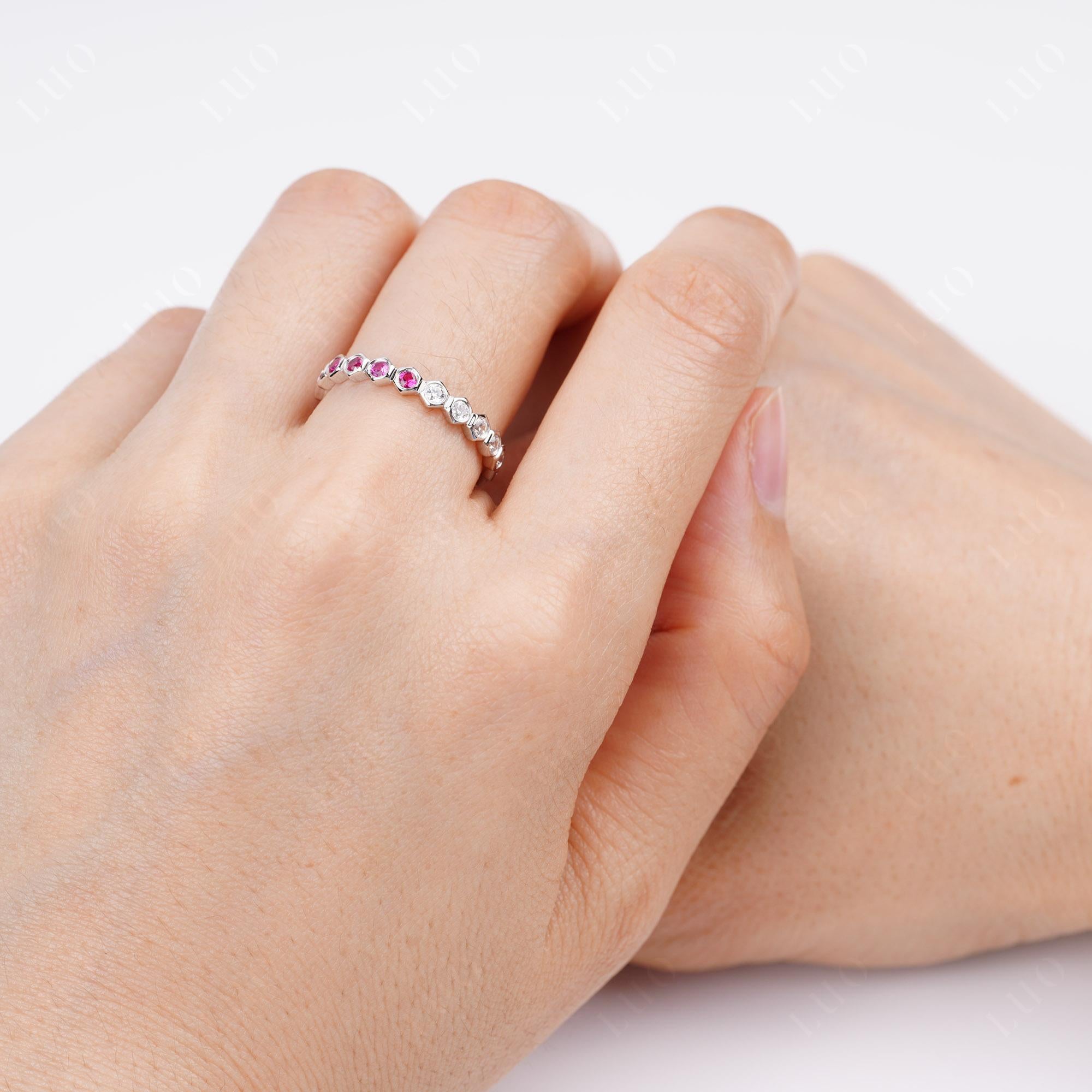 Cubic Zirconia and Ruby Honeycomb Ring | LUO Jewelry