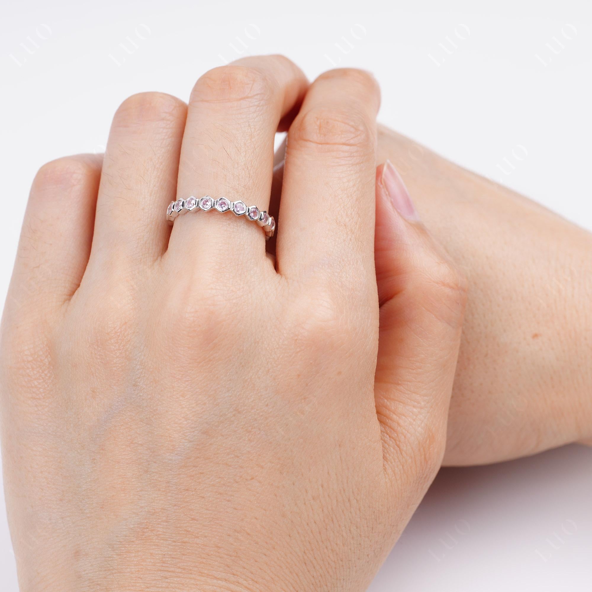 Pink Cubic Zirconia Hexagon Wedding Ring | LUO Jewelry