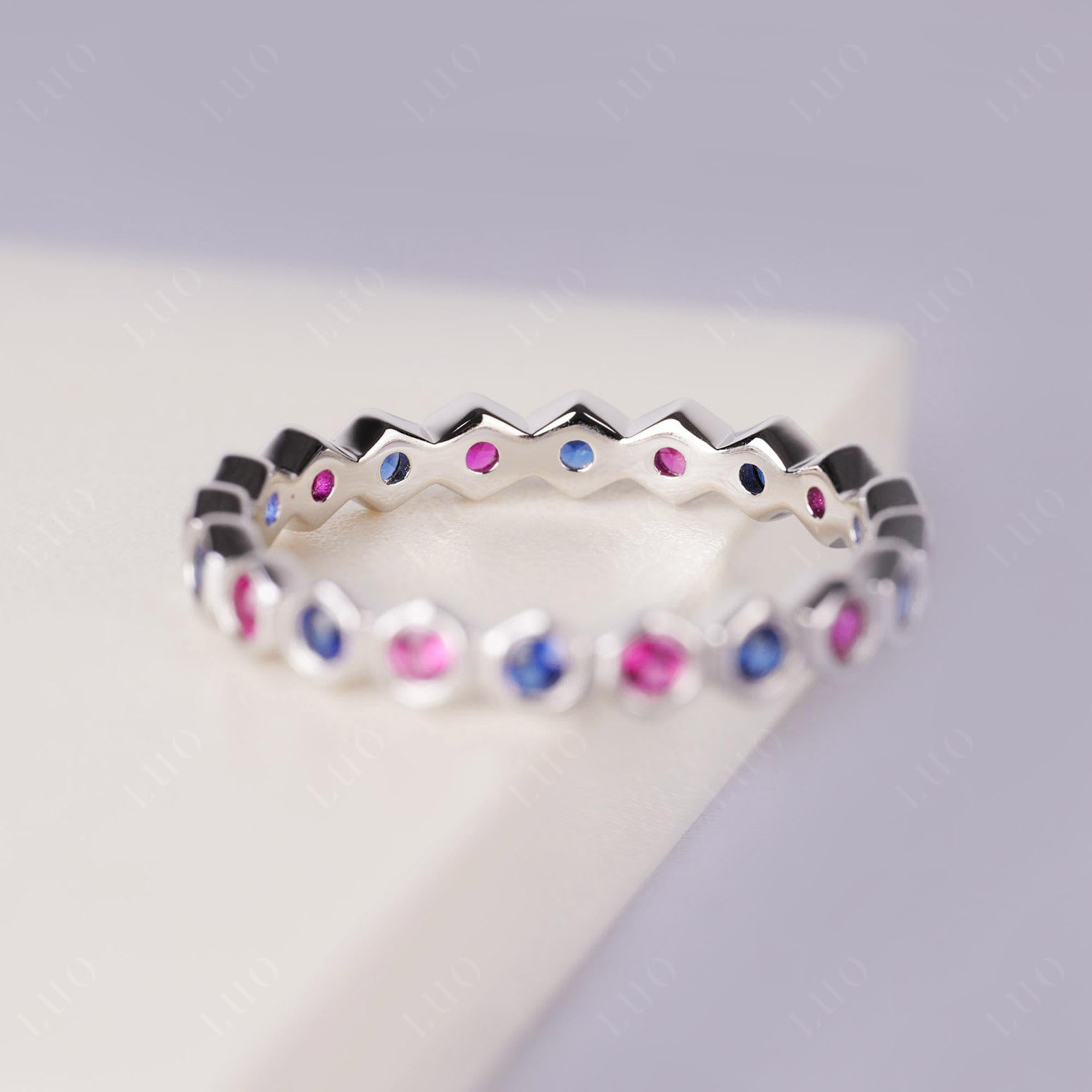 Ruby and Sapphire Hexagon Band Ring | LUO Jewelry