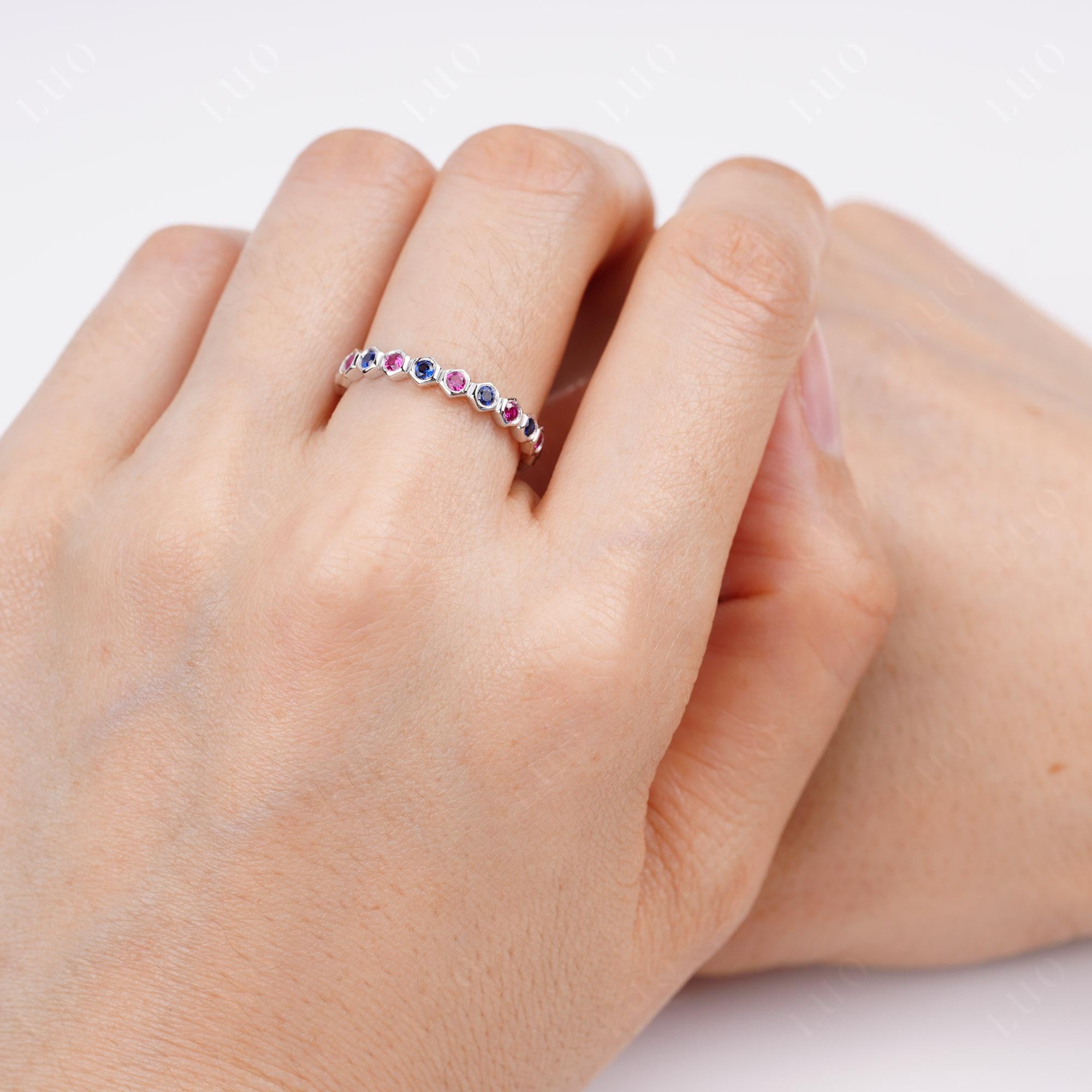 Ruby and Sapphire Hexagon Band Ring | LUO Jewelry