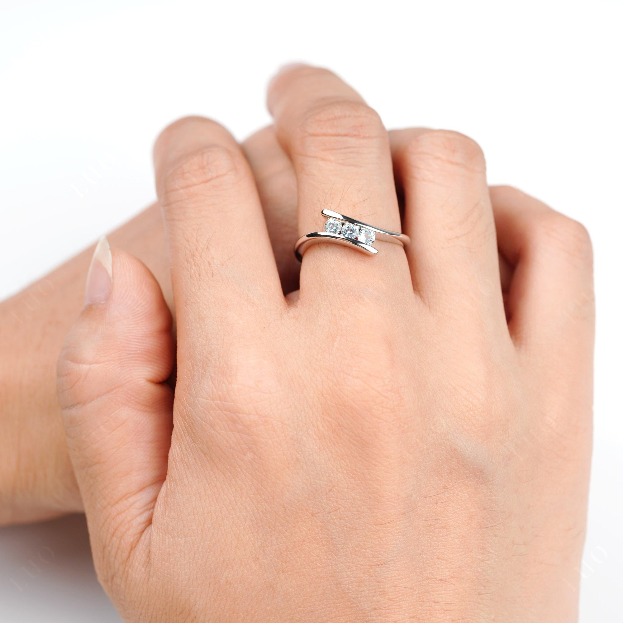 3 Stone Aquamarine Bypass Ring - LUO Jewelry