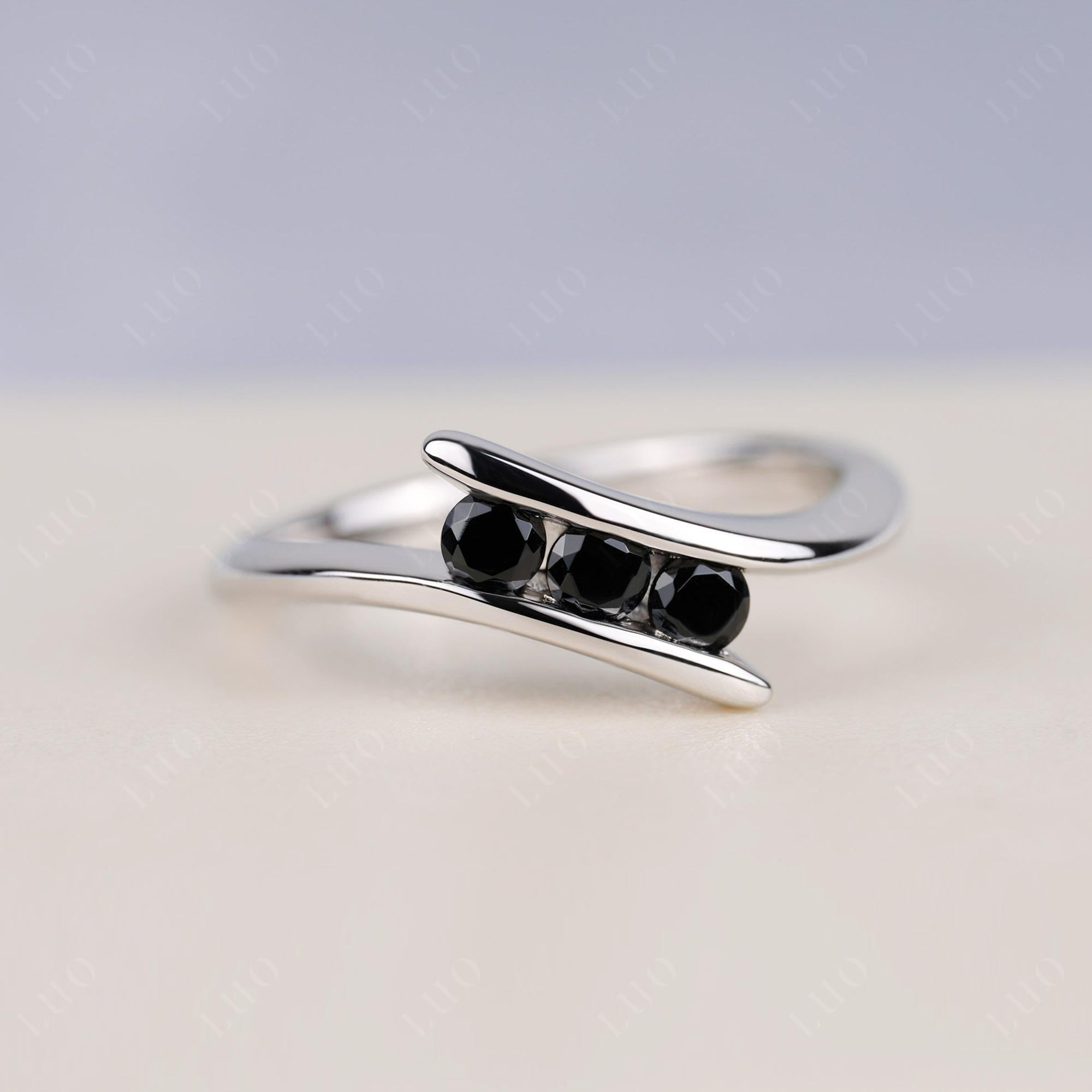 3 Stone Black Spinel Bypass Ring - LUO Jewelry