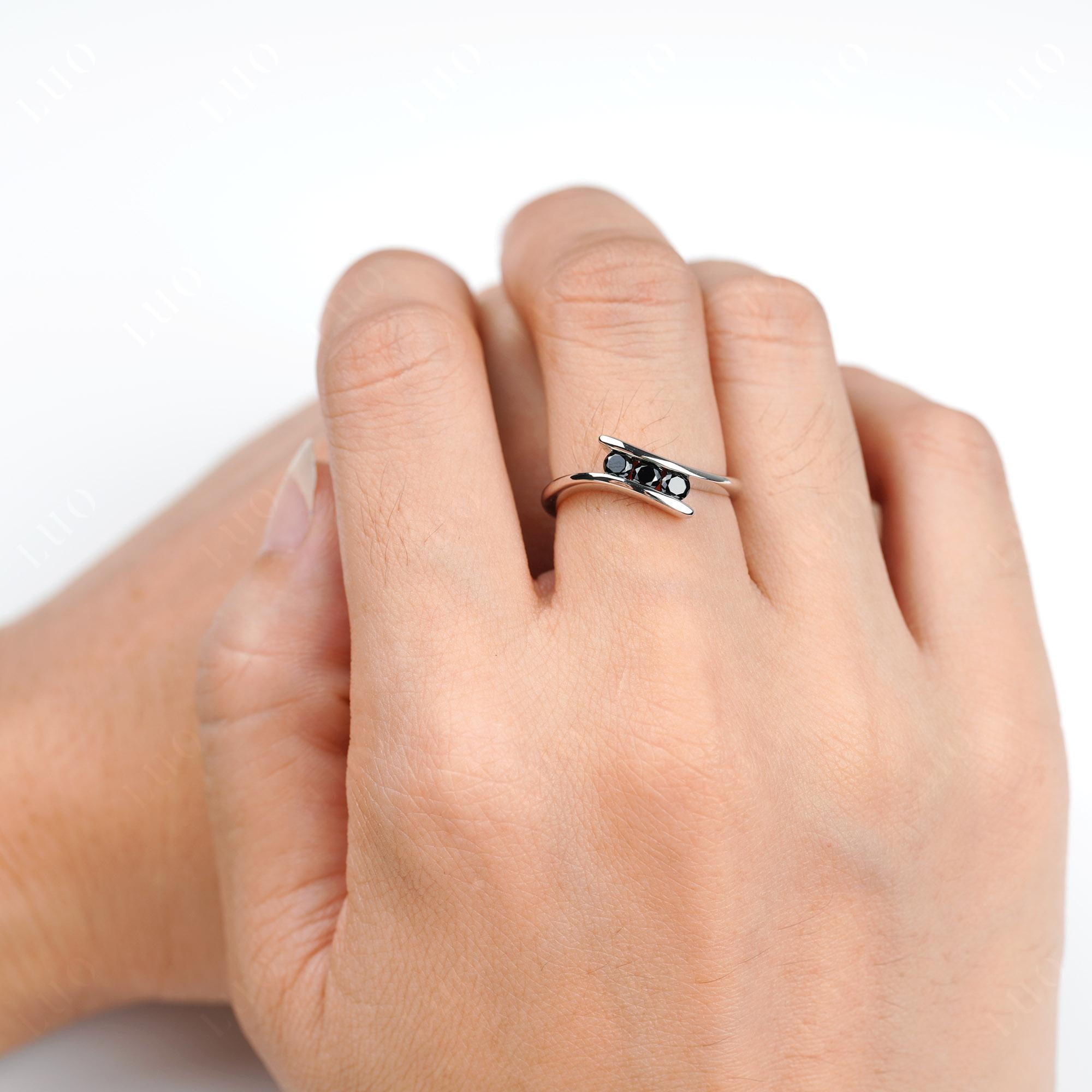 3 Stone Black Spinel Bypass Ring - LUO Jewelry