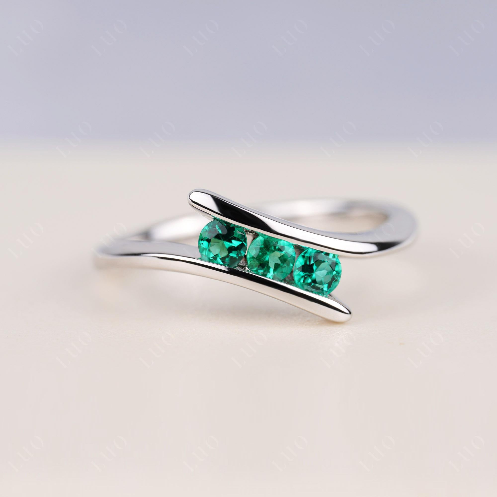 3 Stone Emerald Bypass Ring - LUO Jewelry