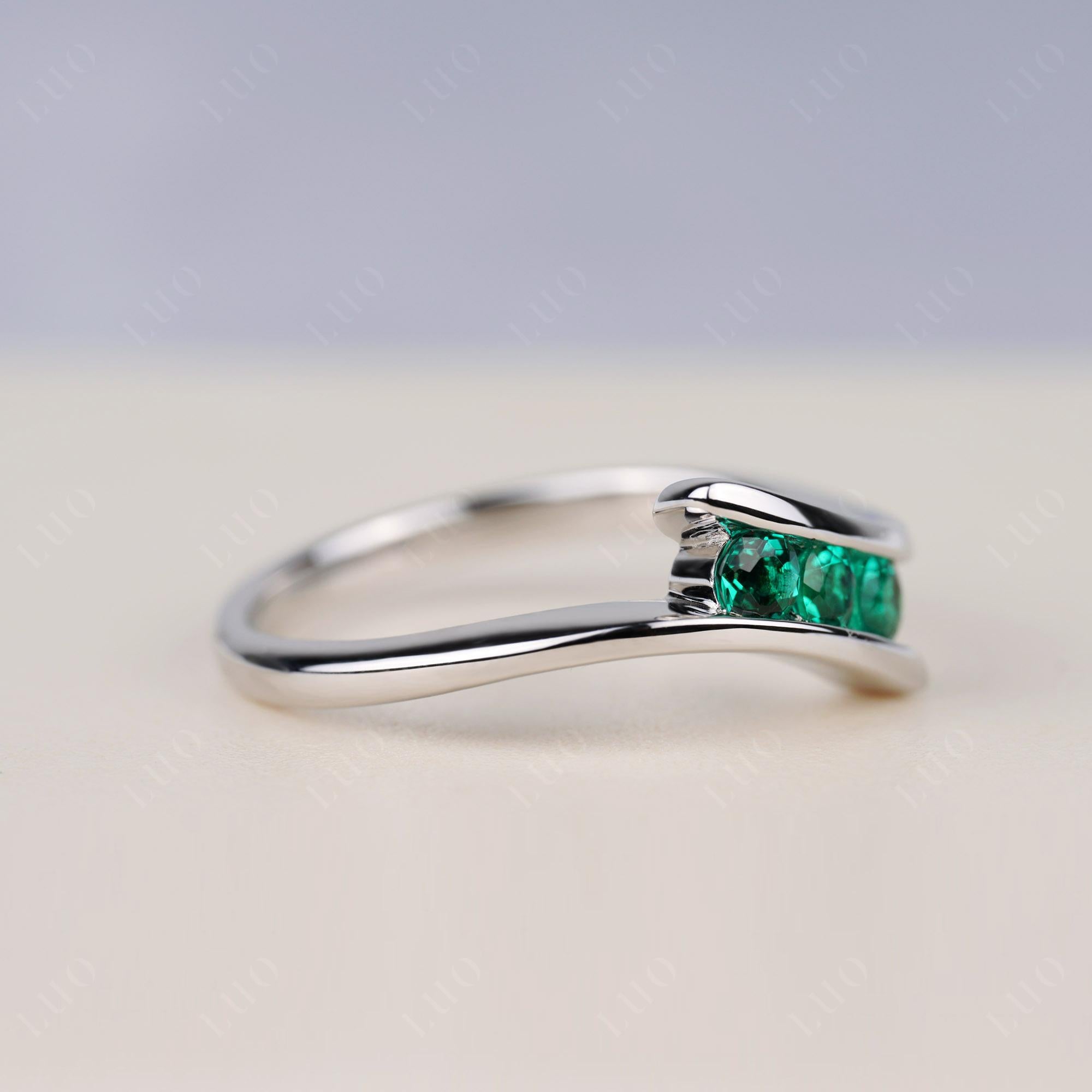 3 Stone Emerald Bypass Ring - LUO Jewelry