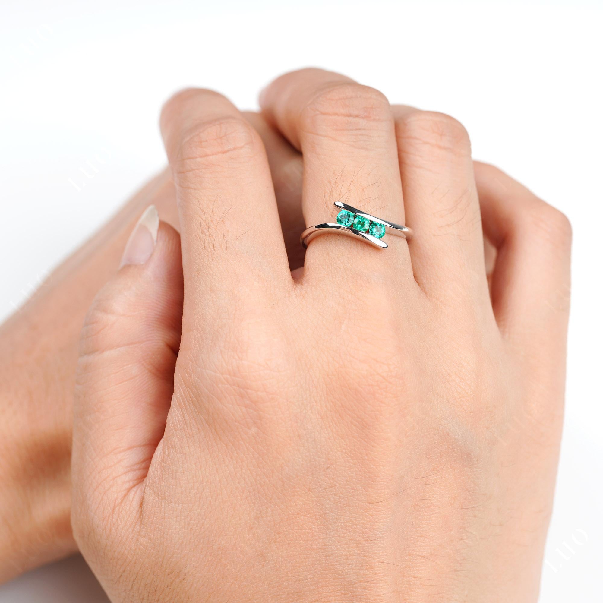 3 Stone Emerald Bypass Ring - LUO Jewelry