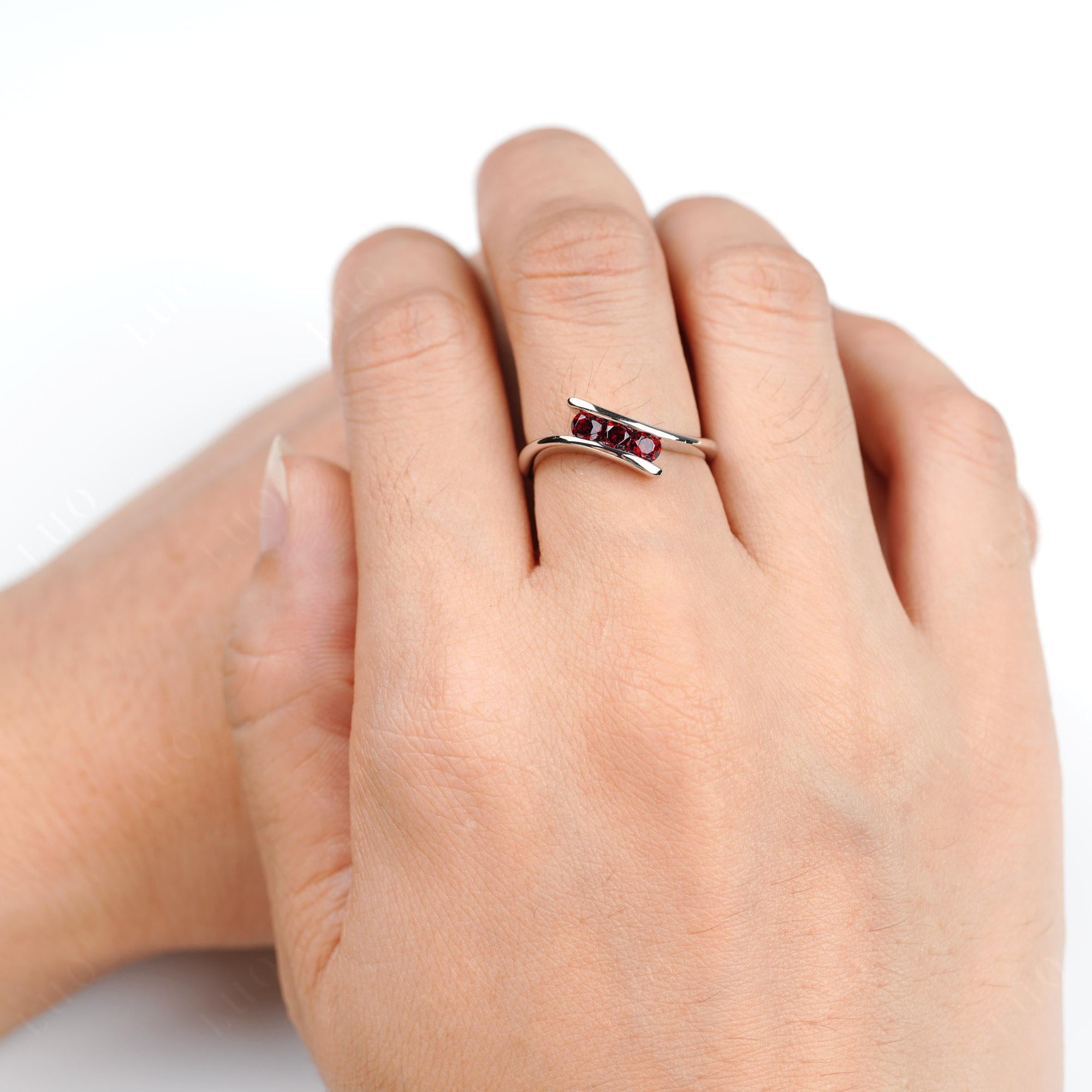 3 Stone Garnet Bypass Ring - LUO Jewelry
