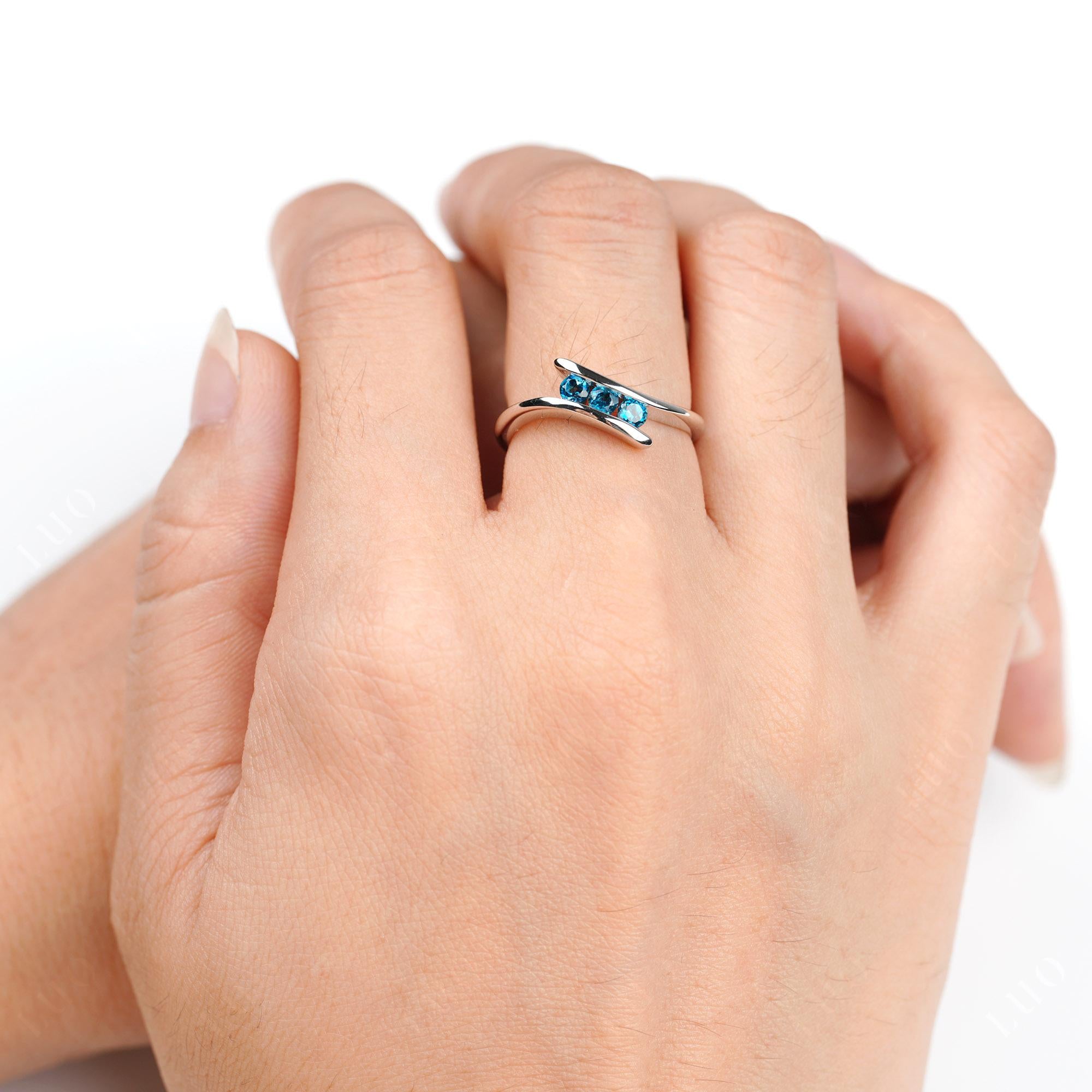 3 Stone London Blue Topaz Bypass Ring - LUO Jewelry