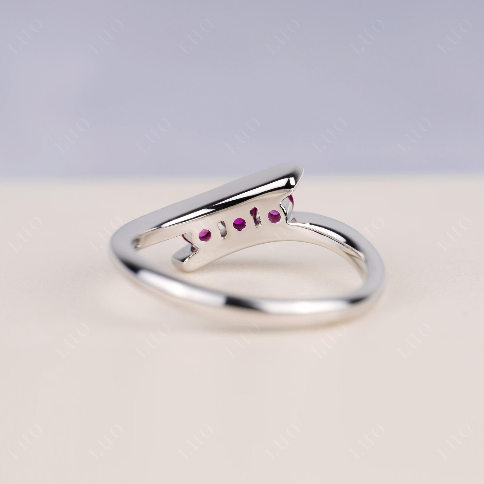 3 Stone Ruby Bypass Ring - LUO Jewelry