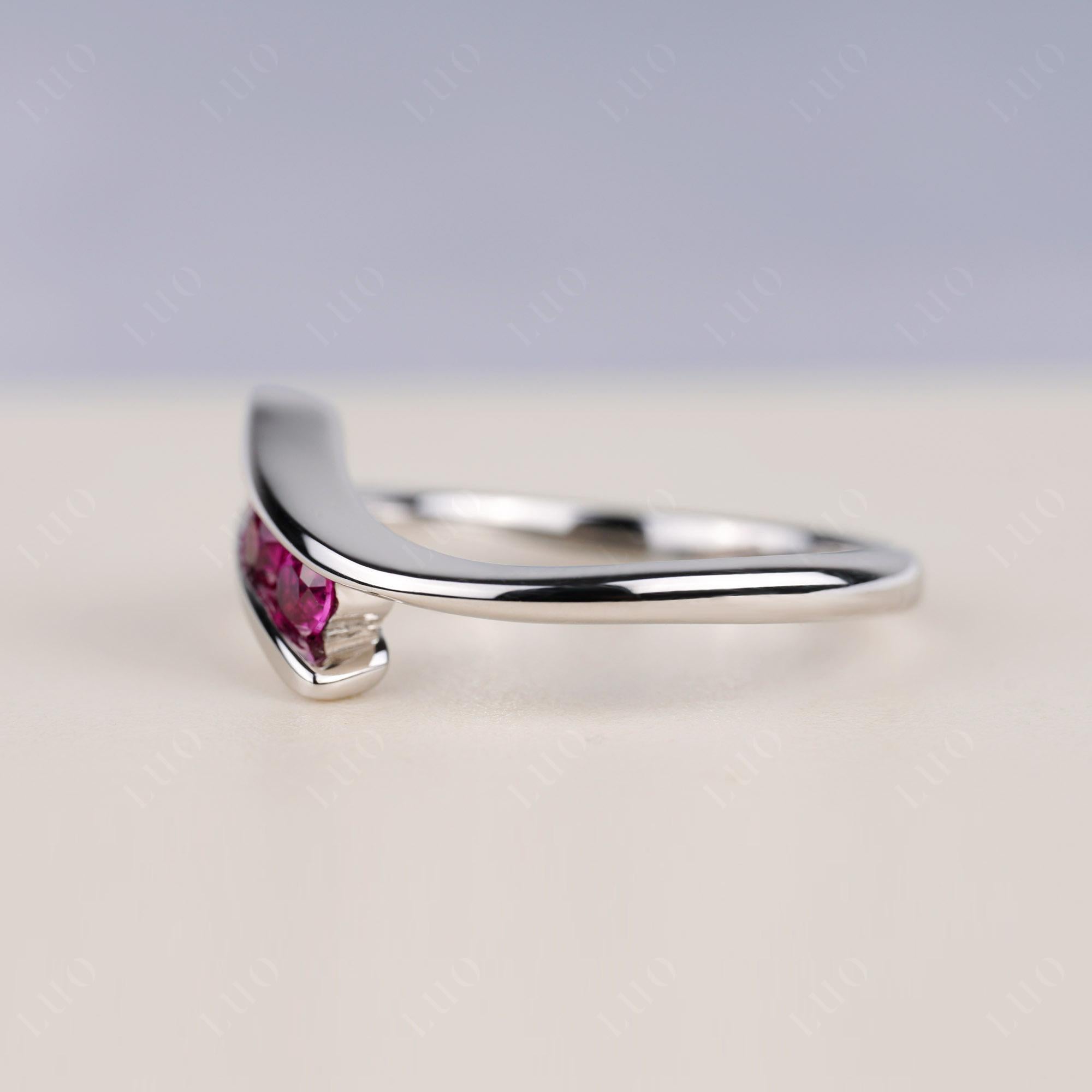 3 Stone Ruby Bypass Ring - LUO Jewelry