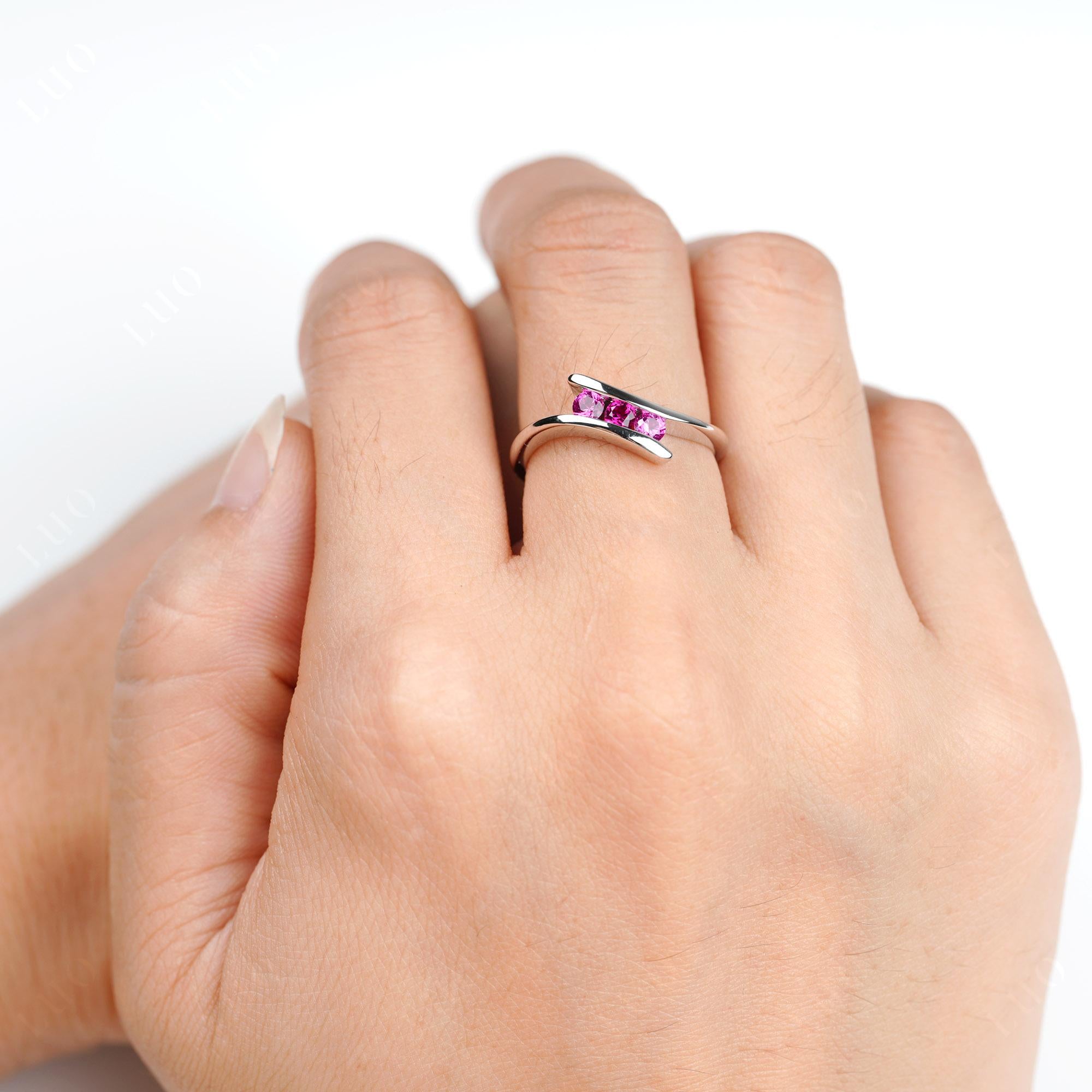 3 Stone Ruby Bypass Ring - LUO Jewelry