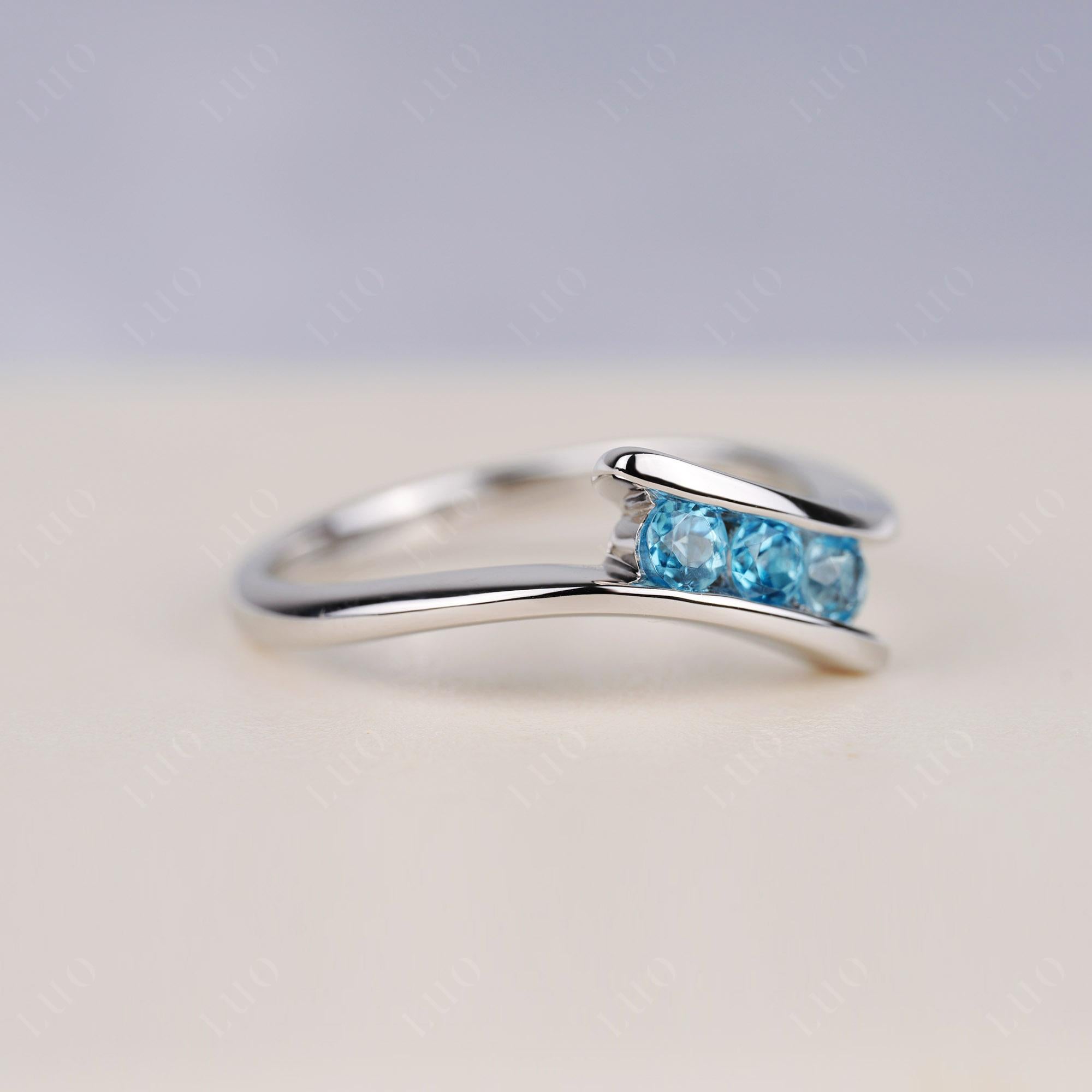 3 Stone Swiss Blue Topaz Bypass Ring - LUO Jewelry