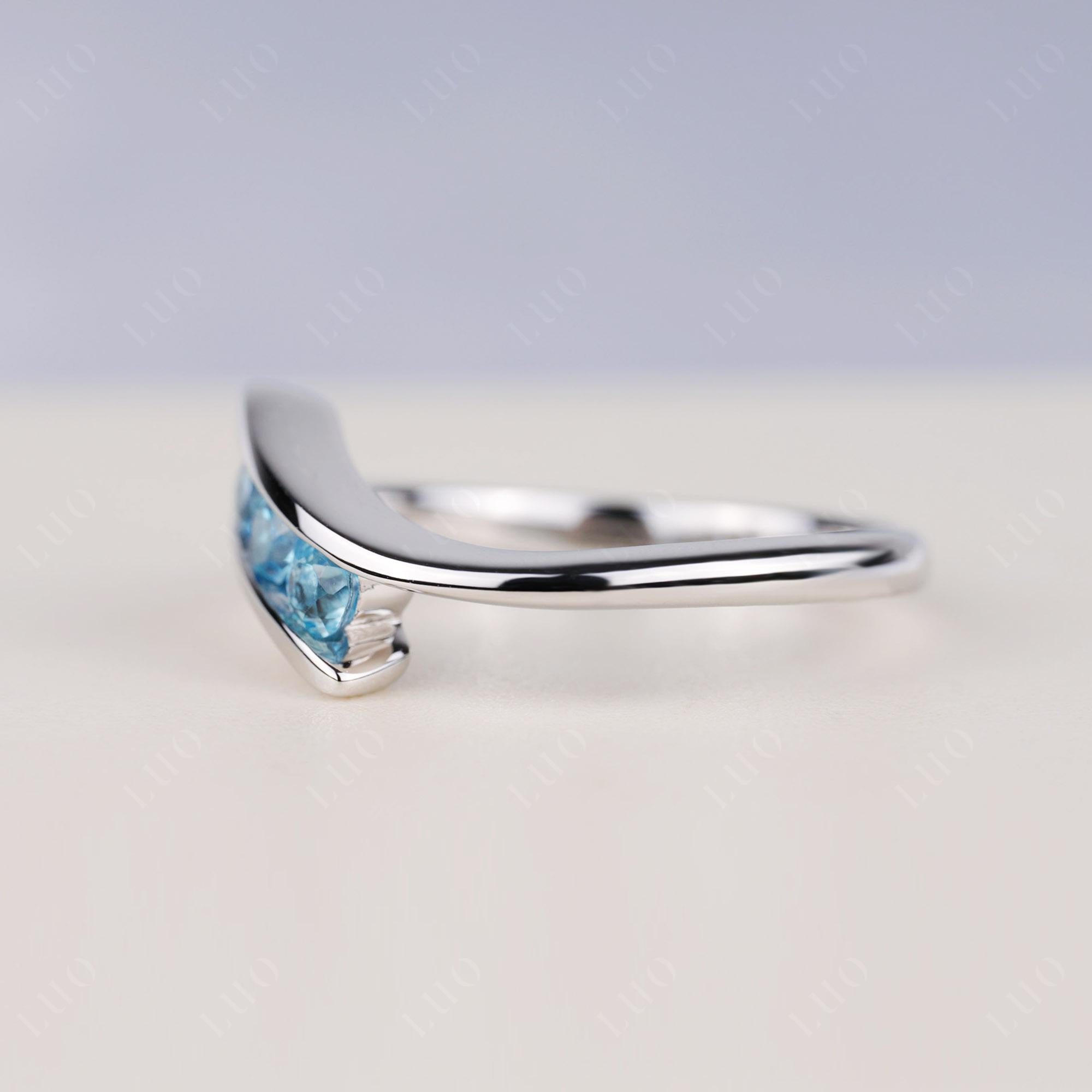 3 Stone Swiss Blue Topaz Bypass Ring - LUO Jewelry
