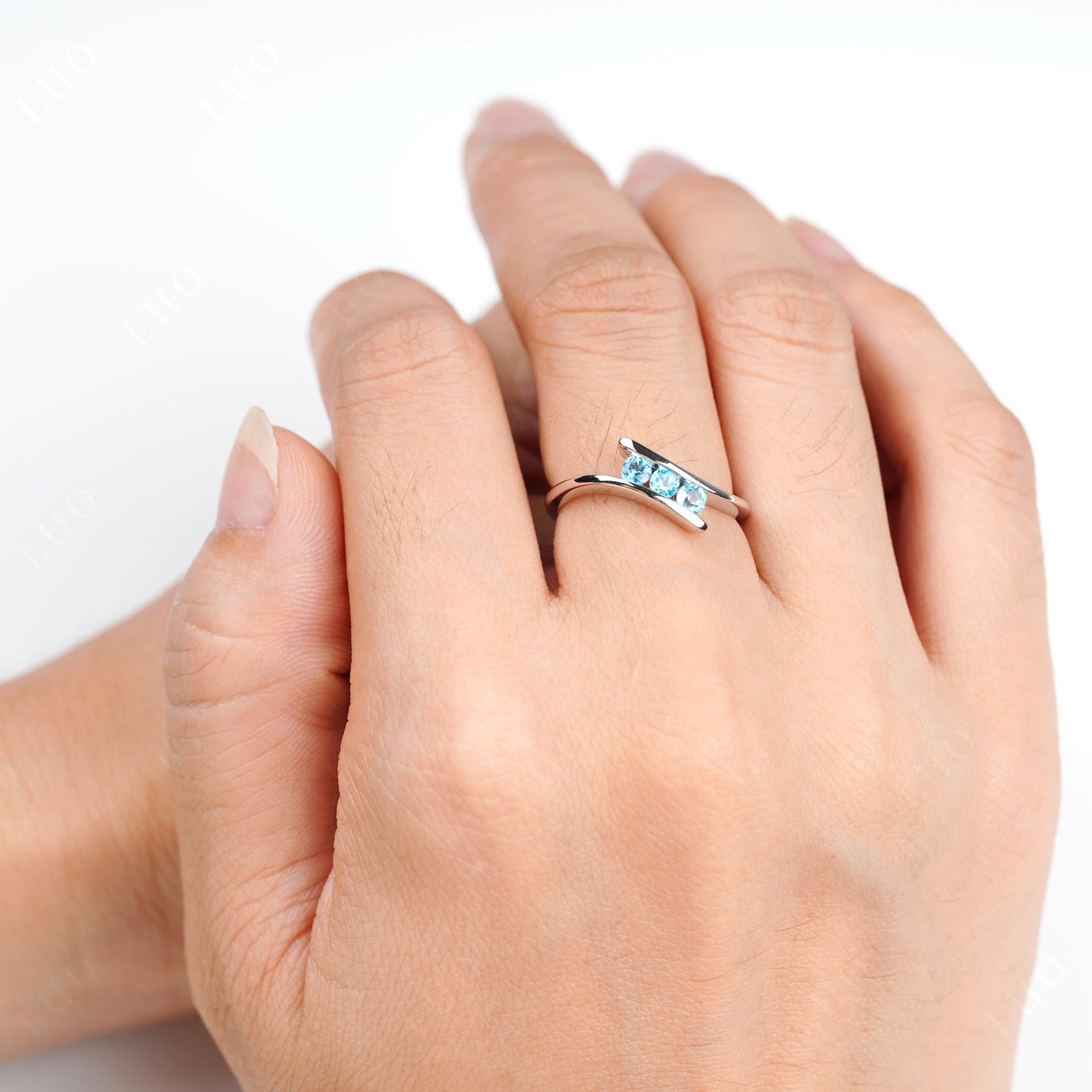 3 Stone Swiss Blue Topaz Bypass Ring - LUO Jewelry