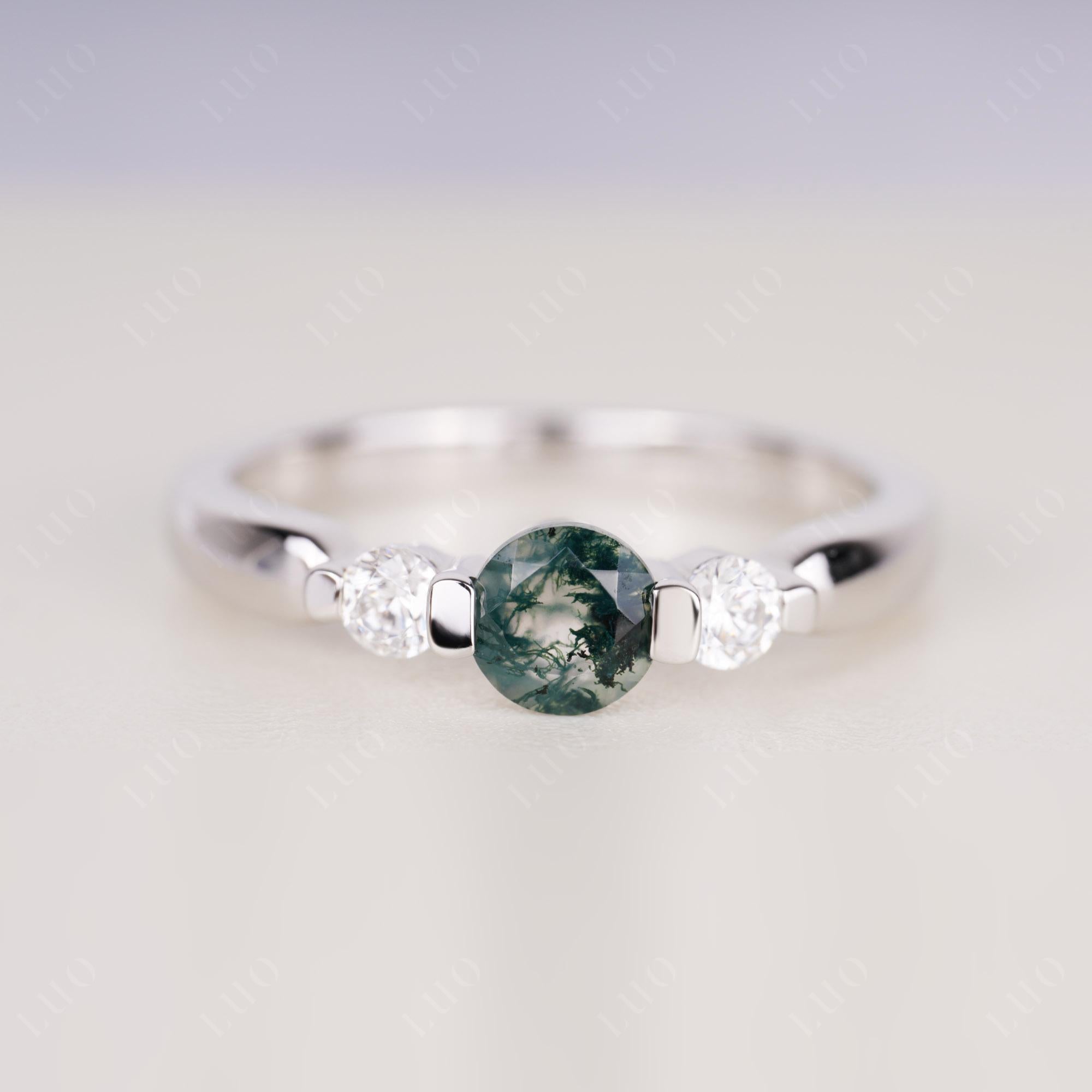 3 Stone Moss Agate Mothers Ring | LUO Jewelry