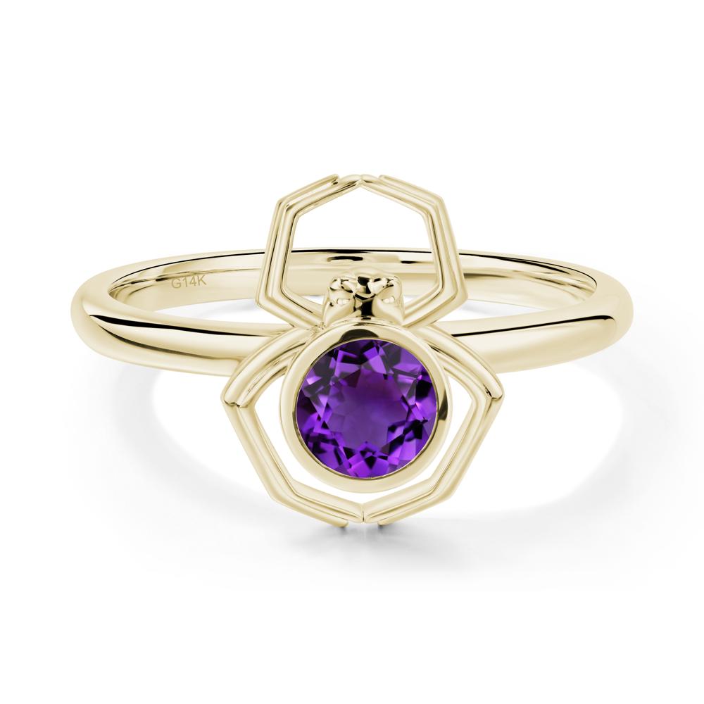 Amethyst Bezel Set Spider Ring - LUO Jewelry #metal_14k yellow gold