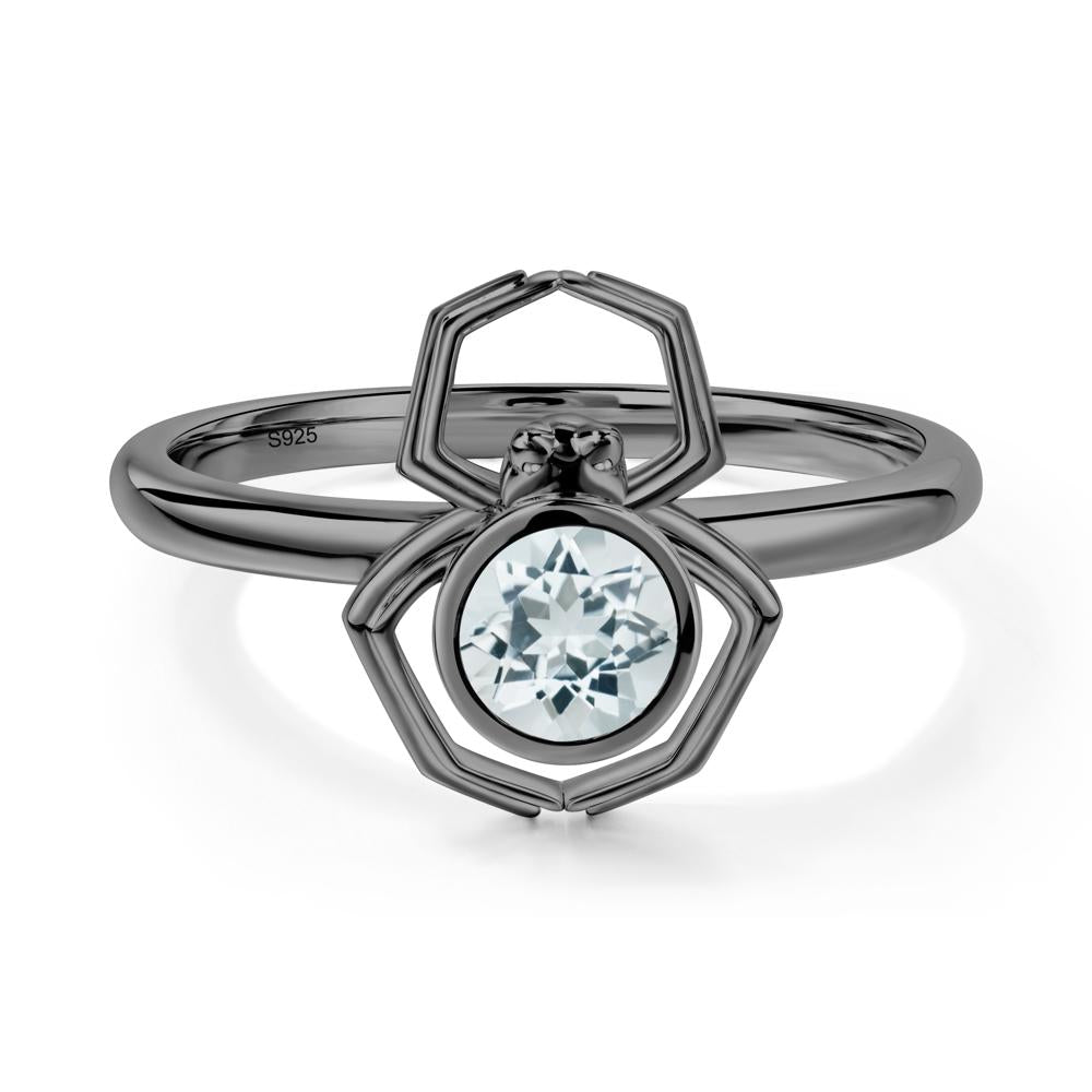 Aquamarine Bezel Set Spider Ring - LUO Jewelry #metal_black finish sterling silver