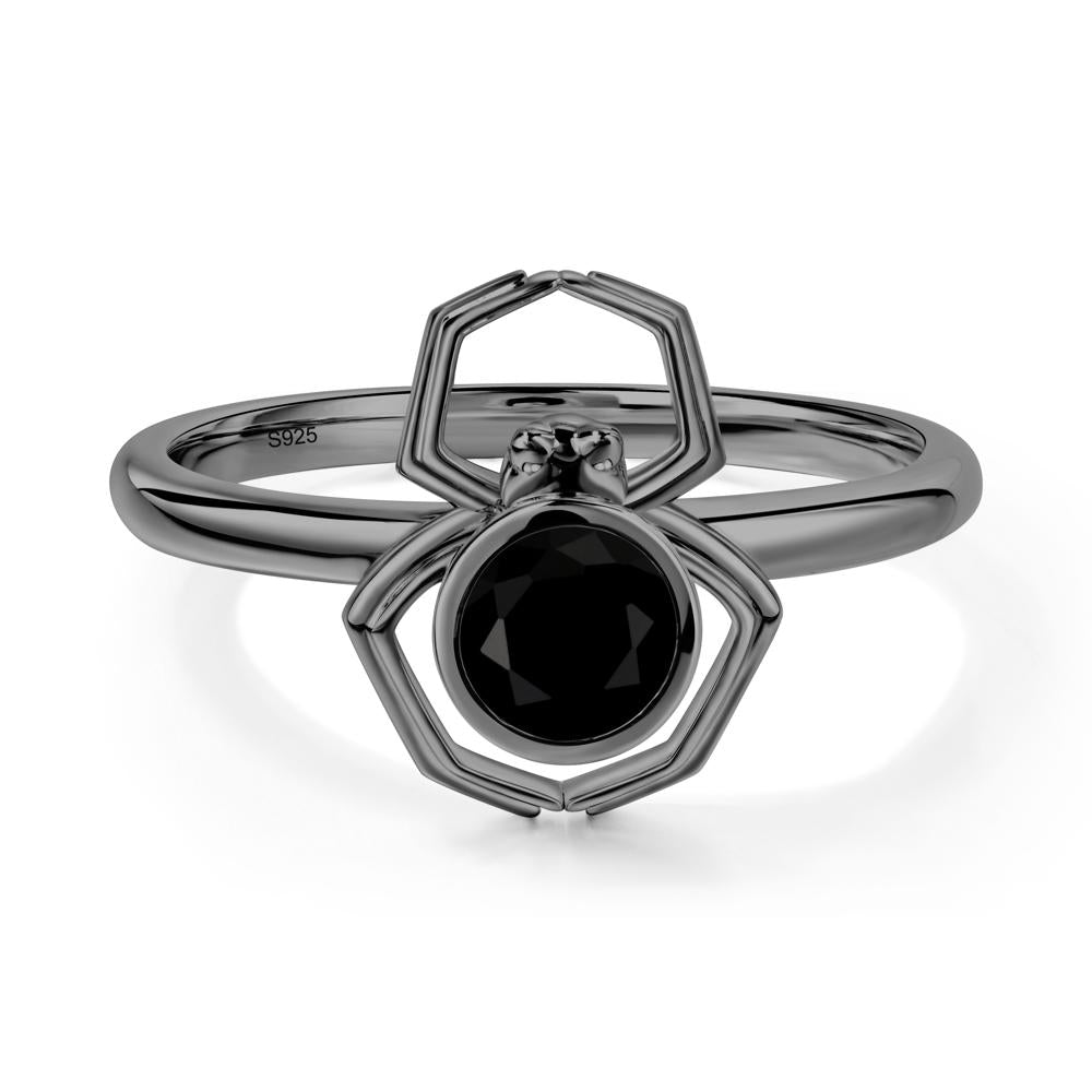 Black Spinel Bezel Set Spider Ring - LUO Jewelry #metal_black finish sterling silver