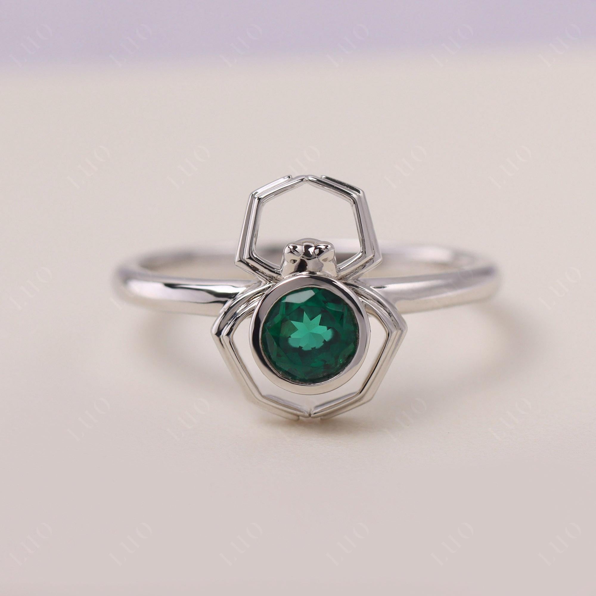 Emerald Bezel Set Spider Ring - LUO Jewelry