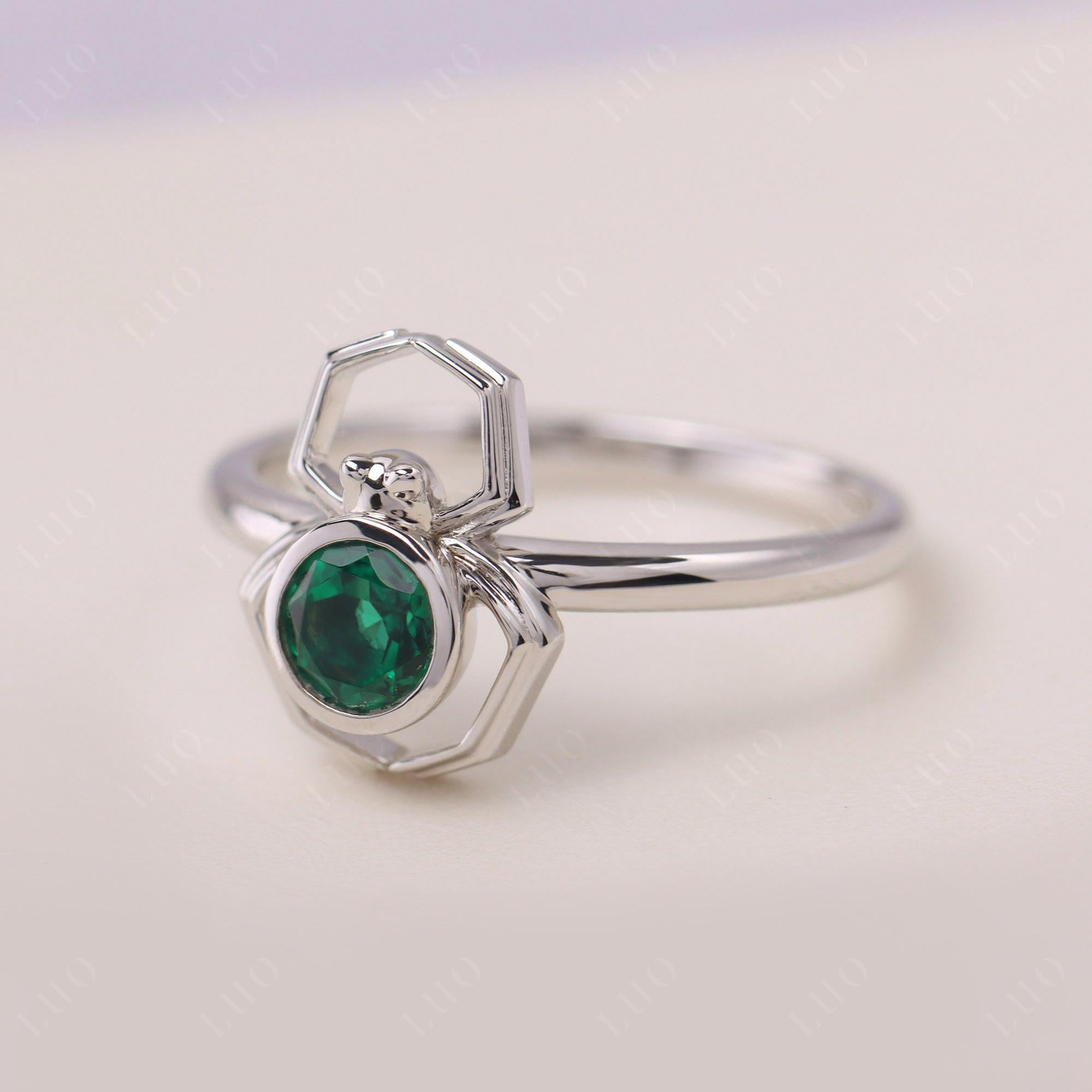 Emerald Bezel Set Spider Ring - LUO Jewelry
