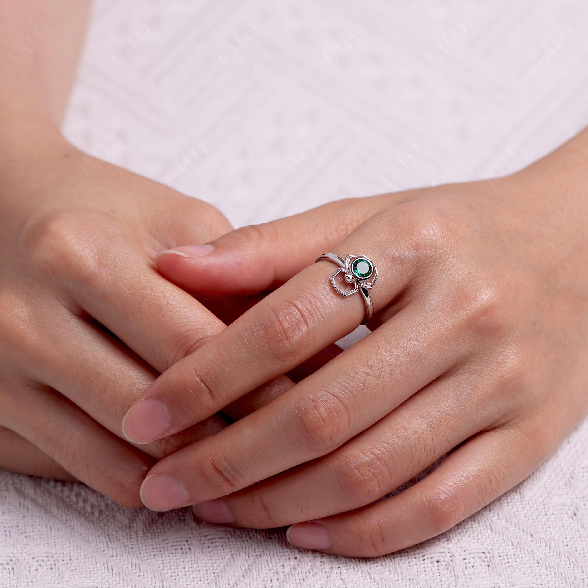 Emerald Bezel Set Spider Ring - LUO Jewelry