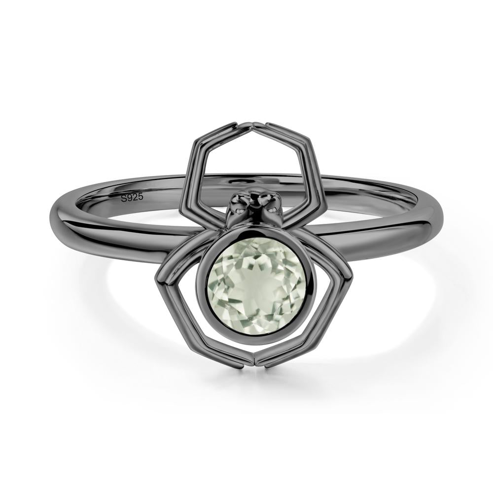Green Amethyst Bezel Set Spider Ring - LUO Jewelry #metal_black finish sterling silver