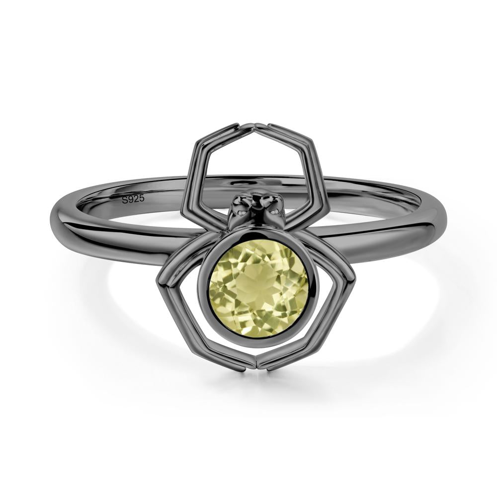 Lemon Quartz Bezel Set Spider Ring - LUO Jewelry #metal_black finish sterling silver
