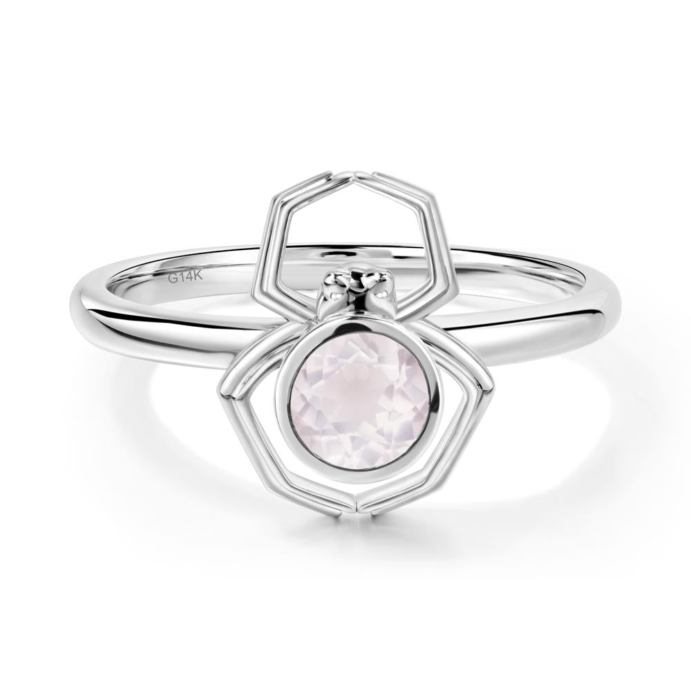 Rose Quartz Bezel Set Spider Ring - LUO Jewelry #metal_14k white gold