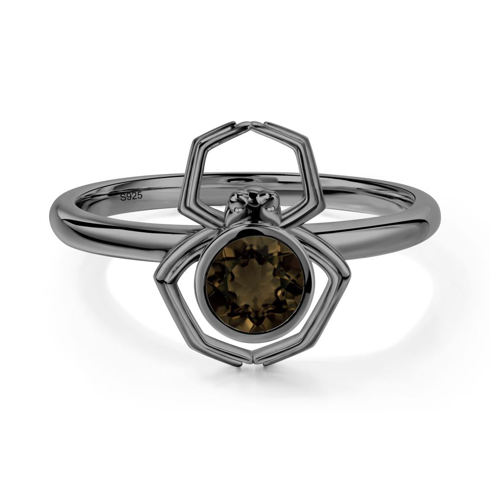 Smoky Quartz Bezel Set Spider Ring - LUO Jewelry #metal_black finish sterling silver