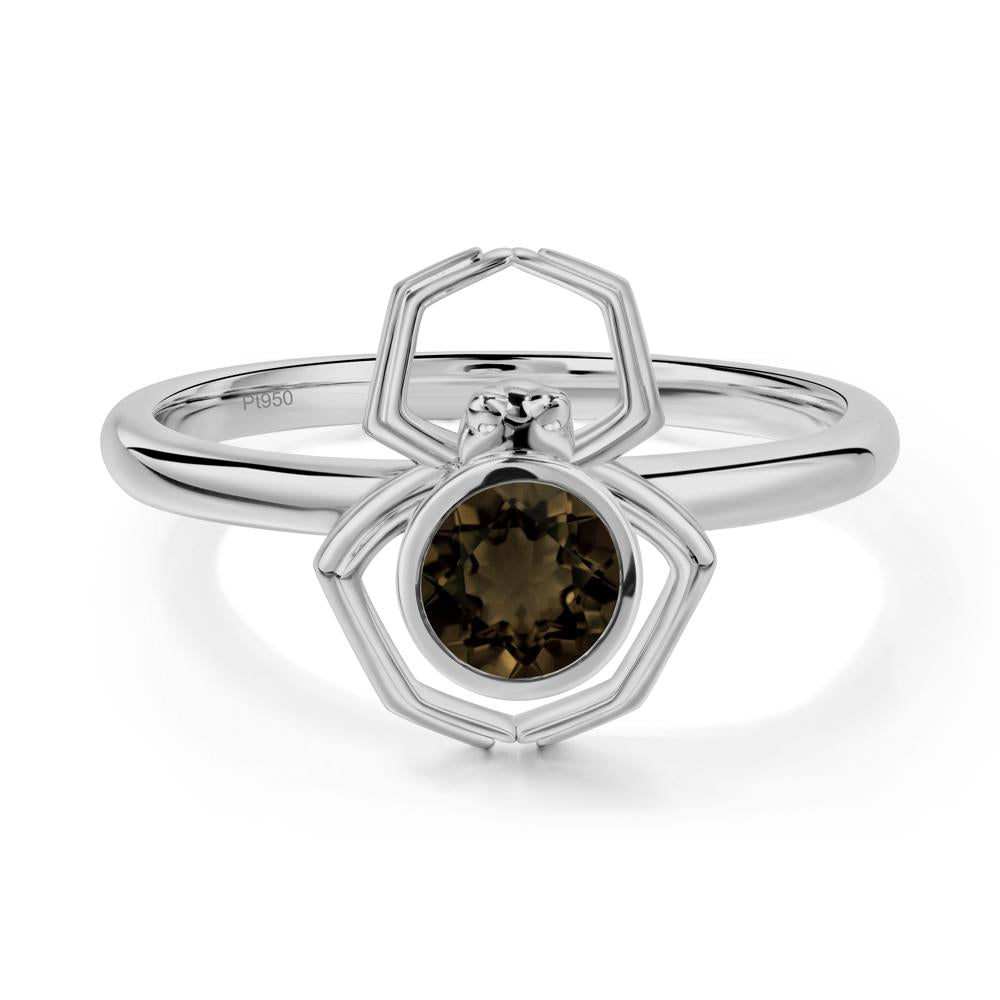 Smoky Quartz Bezel Set Spider Ring - LUO Jewelry #metal_platinum