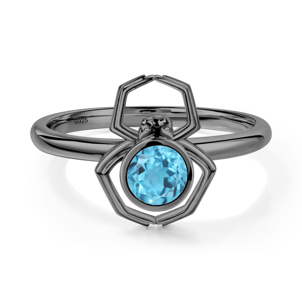 Swiss Blue Topaz Bezel Set Spider Ring - LUO Jewelry #metal_black finish sterling silver