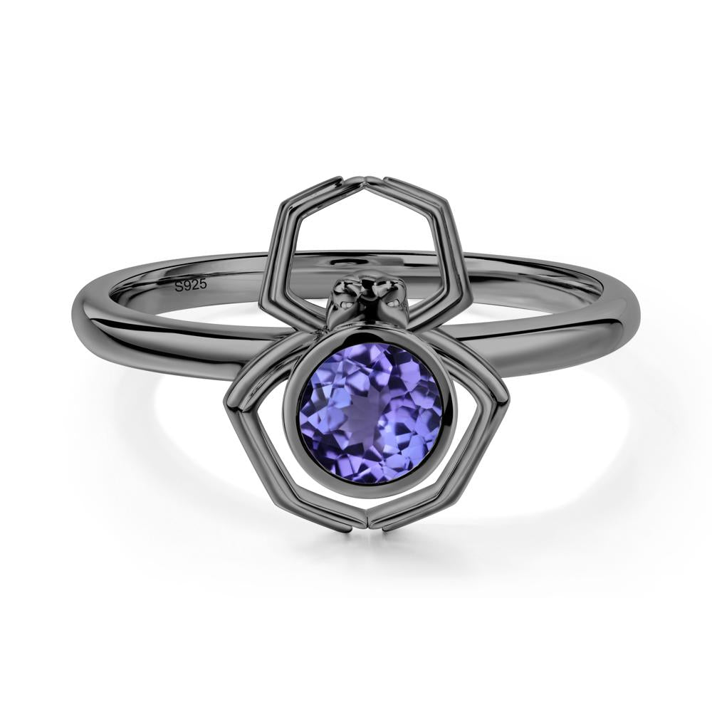 Tanzanite Bezel Set Spider Ring - LUO Jewelry #metal_black finish sterling silver