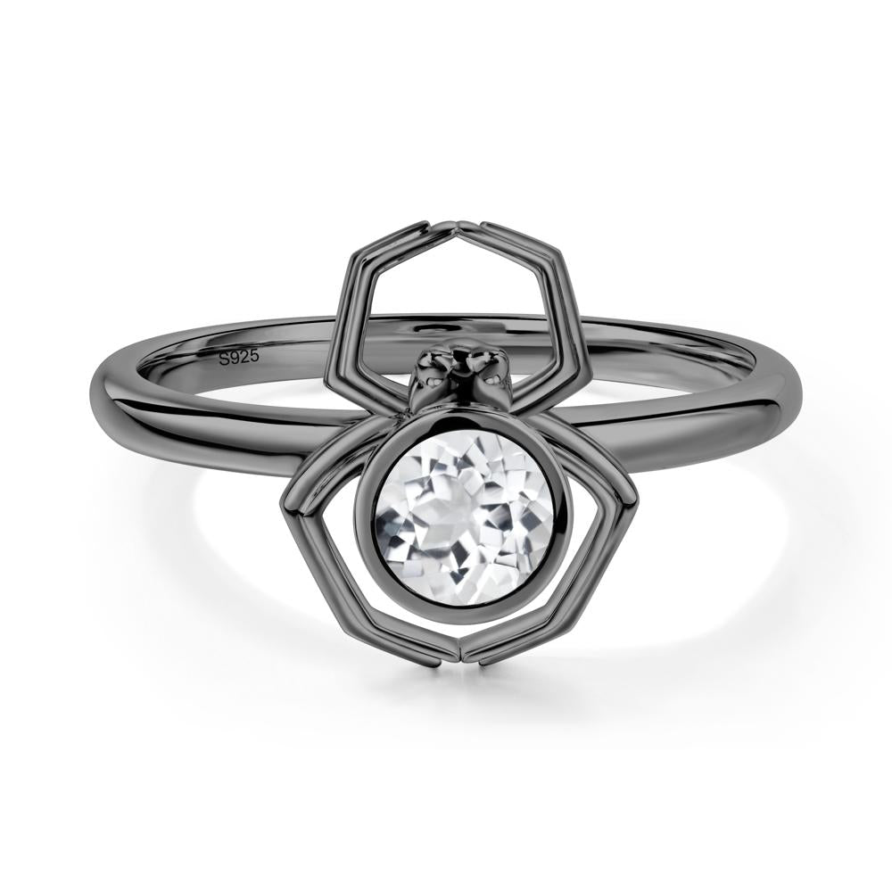 White Topaz Bezel Set Spider Ring - LUO Jewelry #metal_black finish sterling silver