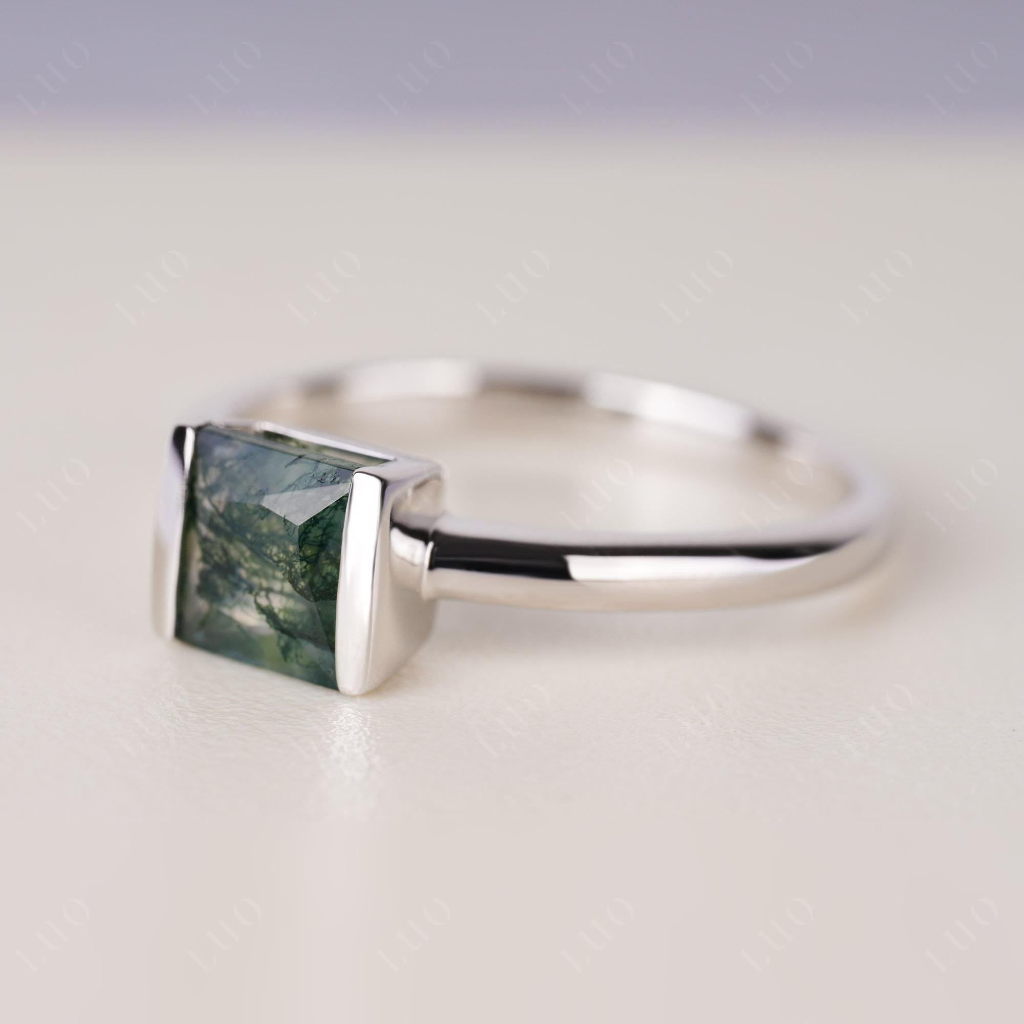 Moss Agate Simple Princess Cut Engagement Ring | LUO Jewelry