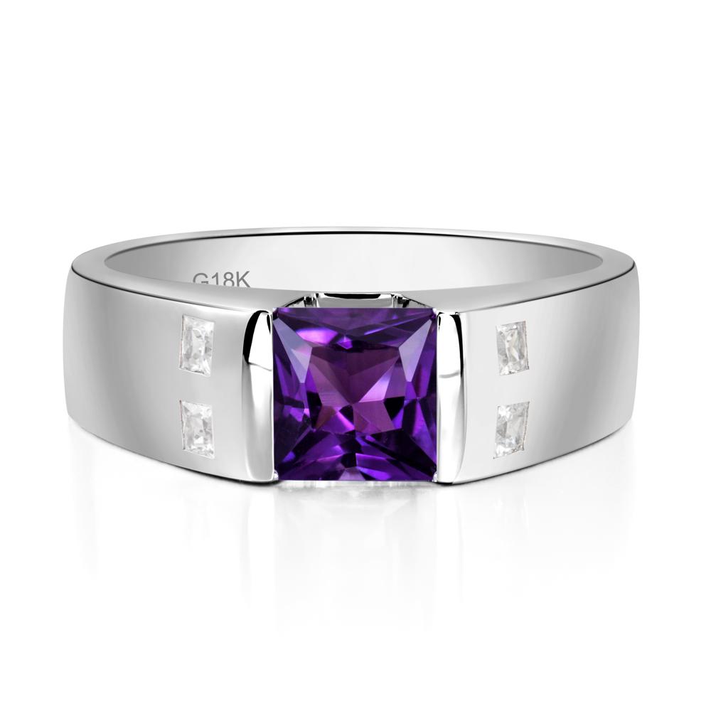 Princess Cut Amethyst Ring for Men - LUO Jewelry #metal_18k white gold