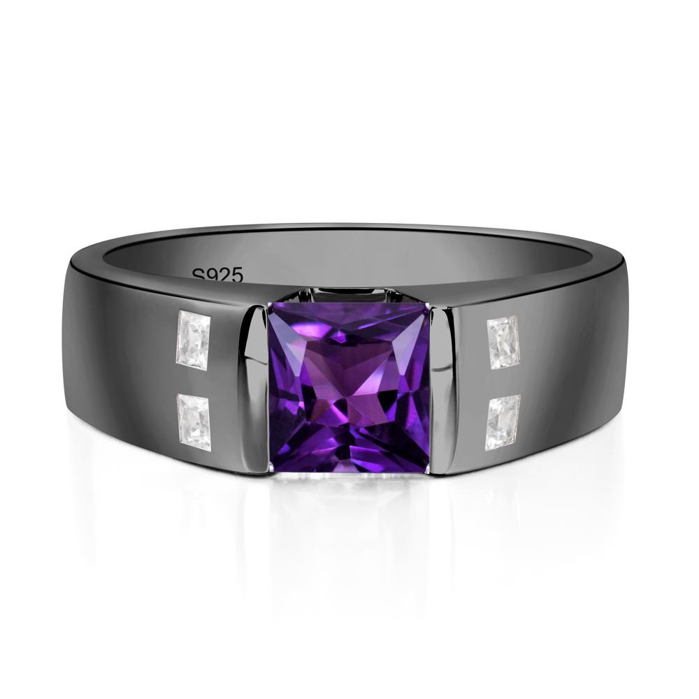 Princess Cut Amethyst Ring for Men - LUO Jewelry #metal_black finish sterling silver