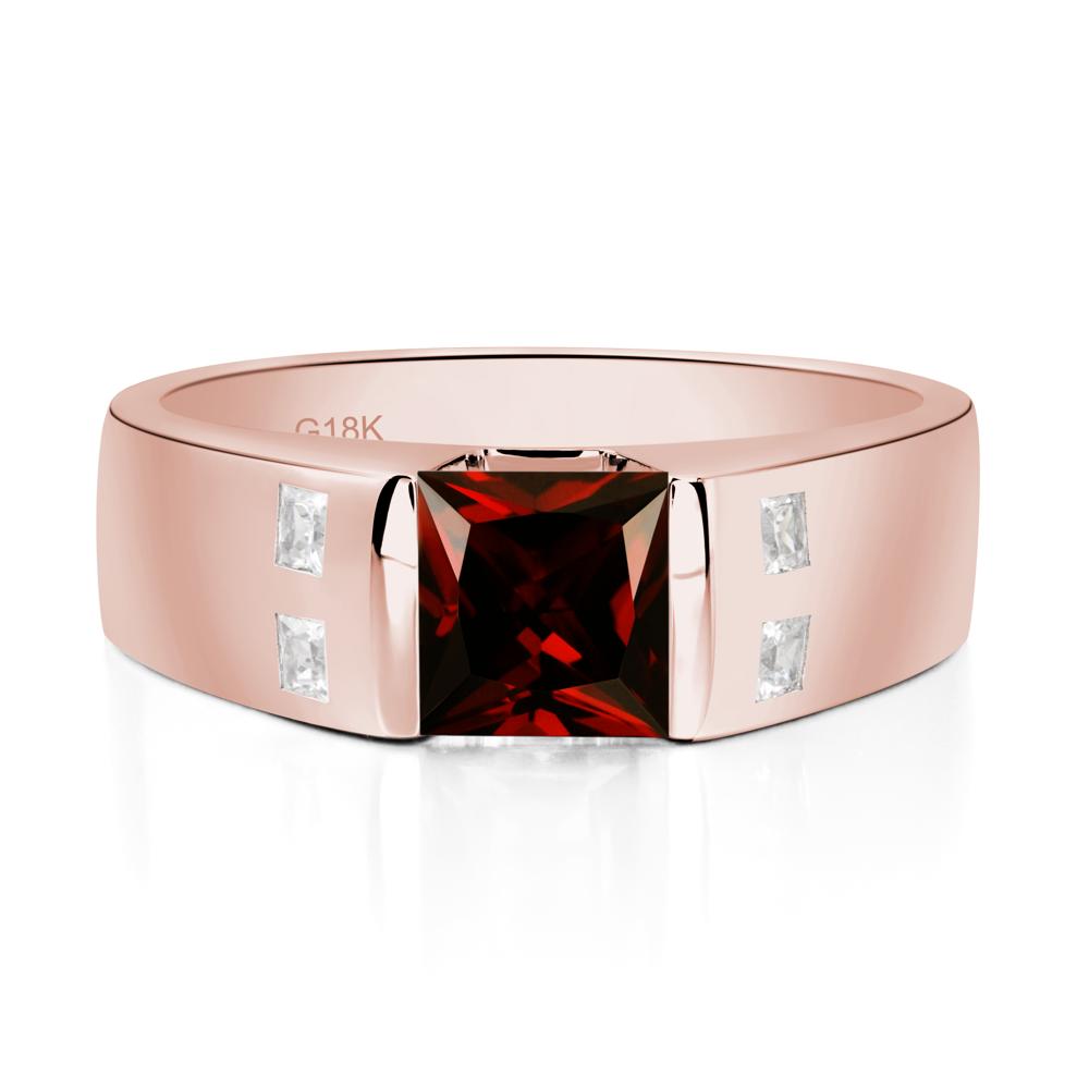 Men'S Princess Cut Garnet Ring - LUO Jewelry #metal_18k rose gold