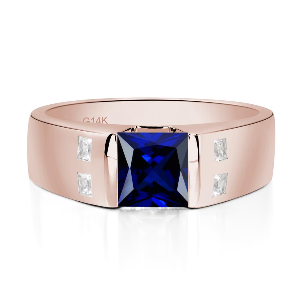 Men'S Princess Cut Sapphire Ring - LUO Jewelry #metal_14k rose gold