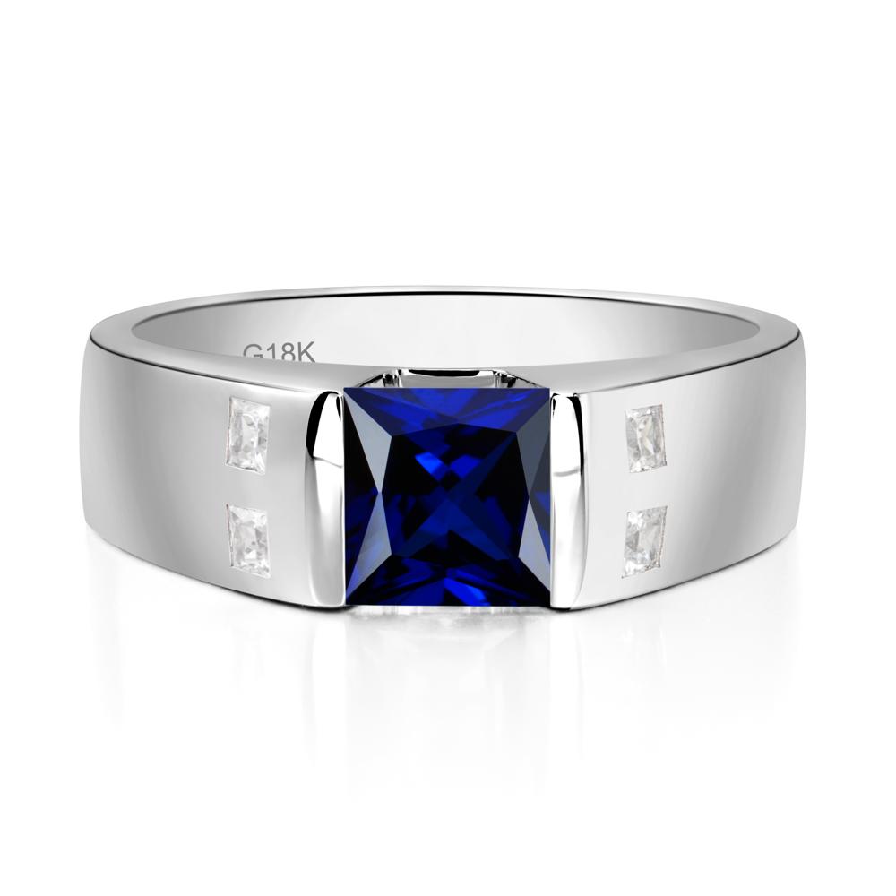 Men'S Princess Cut Sapphire Ring - LUO Jewelry #metal_18k white gold