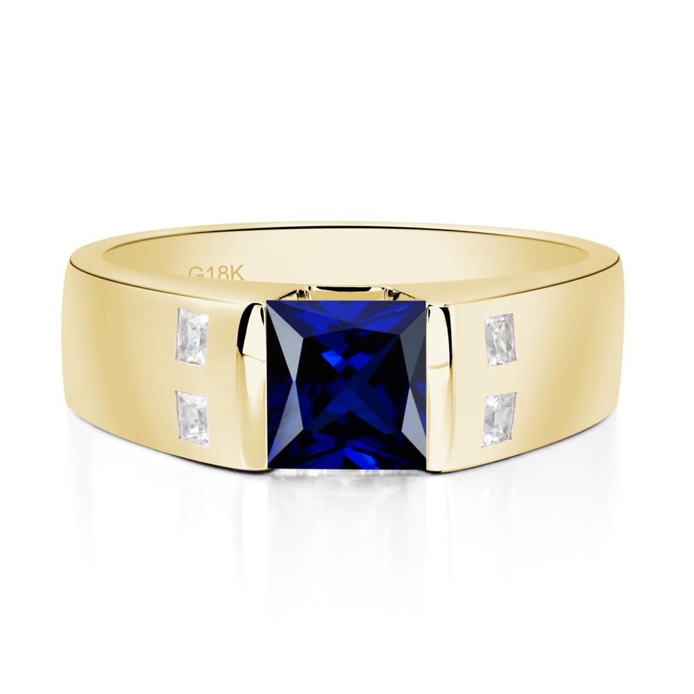 Men'S Princess Cut Sapphire Ring - LUO Jewelry #metal_18k yellow gold