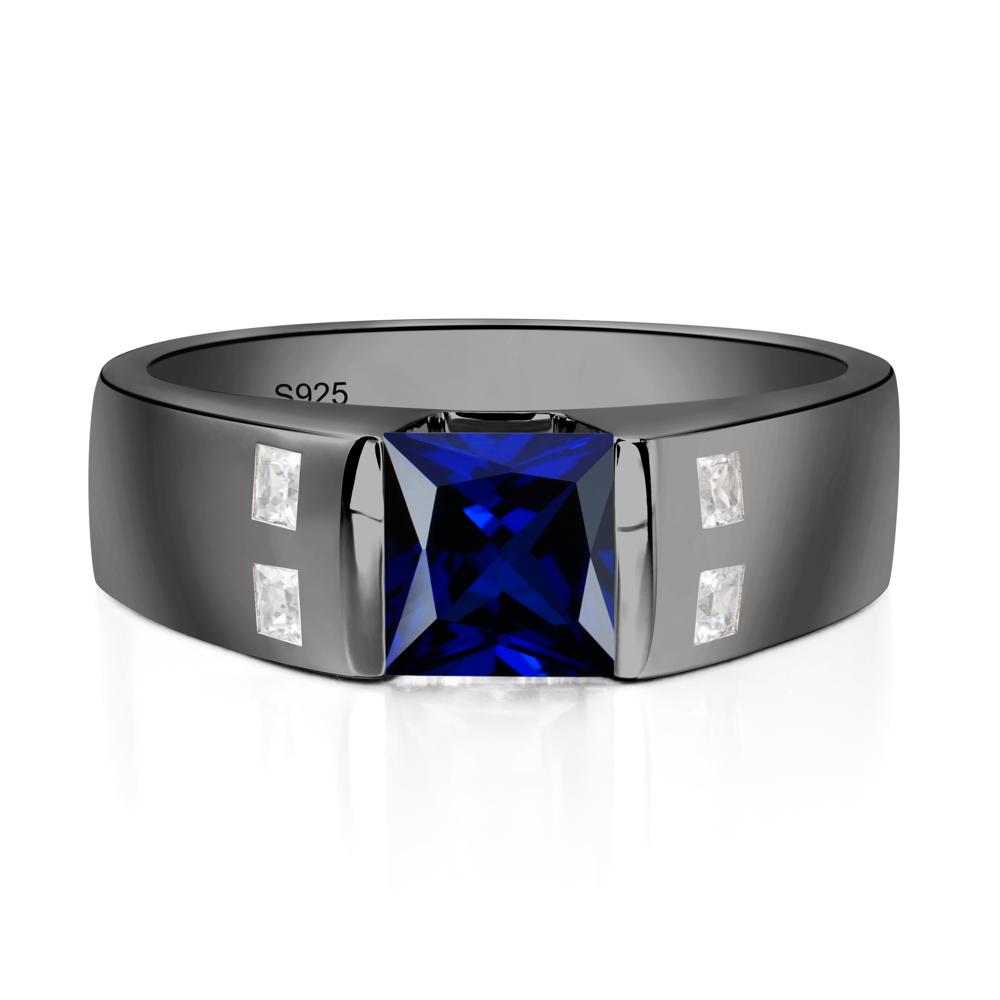 Men'S Princess Cut Sapphire Ring - LUO Jewelry #metal_black finish sterling silver