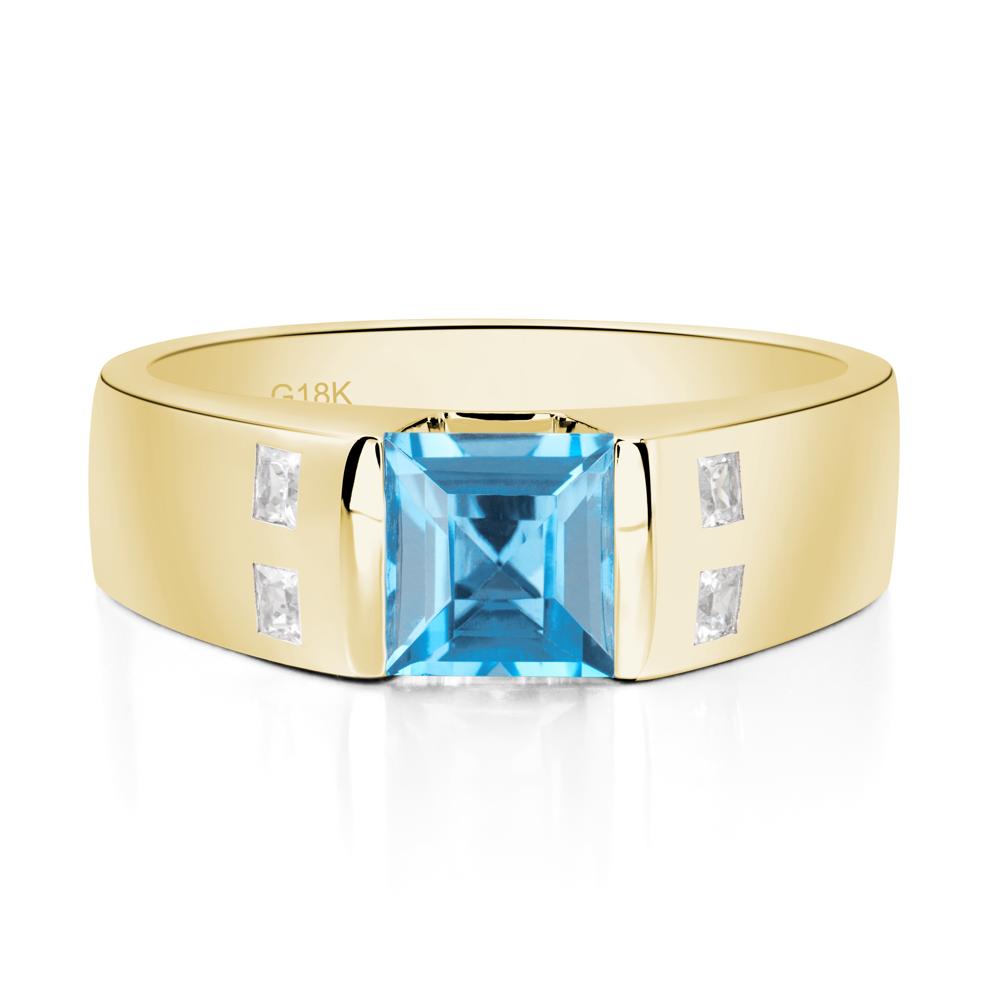 Swiss Blue Topaz Band Ring for Men - LUO Jewelry #metal_18k yellow gold
