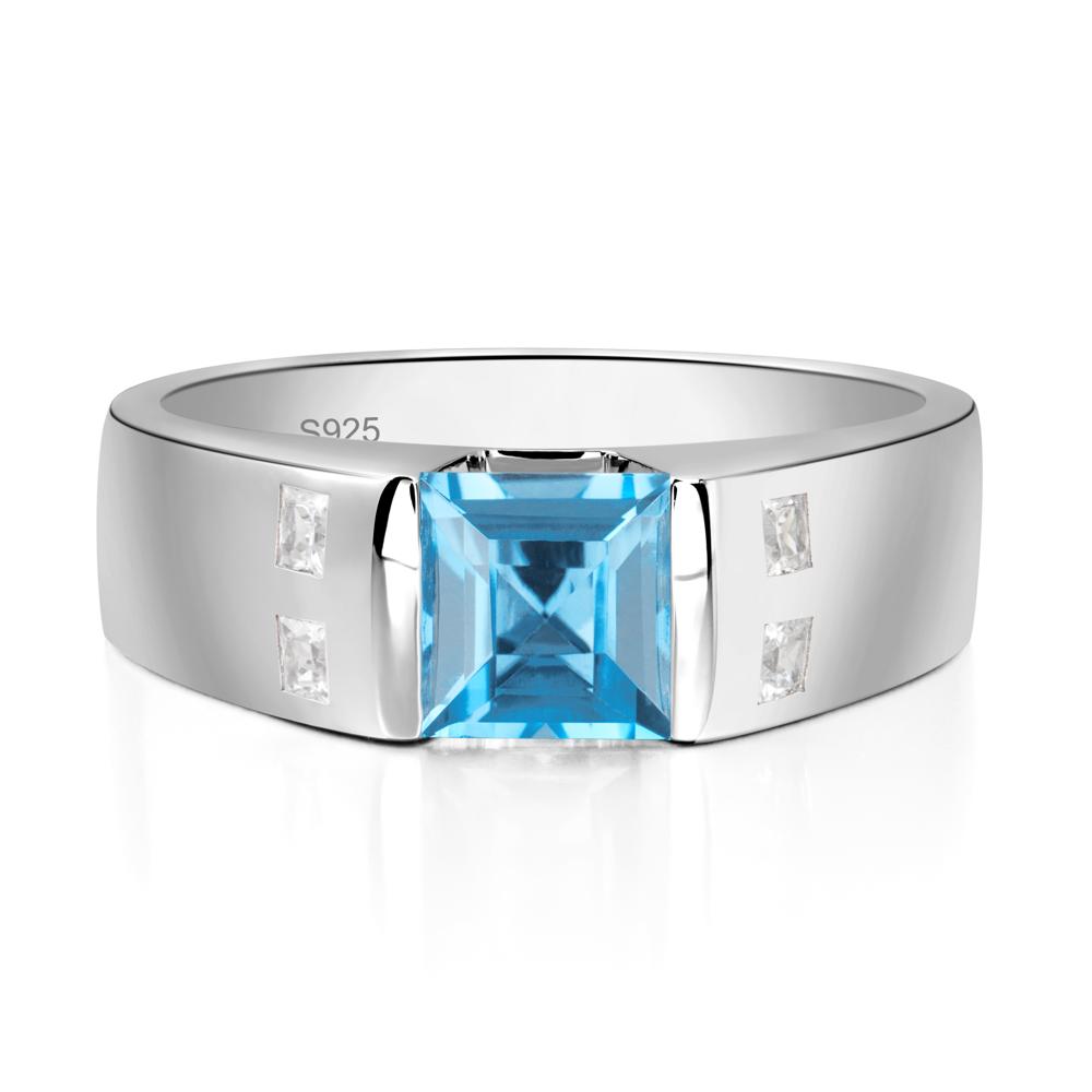 Swiss Blue Topaz Band Ring for Men LUO