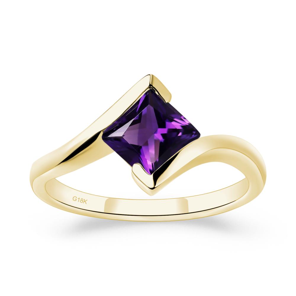 Amethyst Tension Setting Ring - LUO Jewelry #metal_18k yellow gold