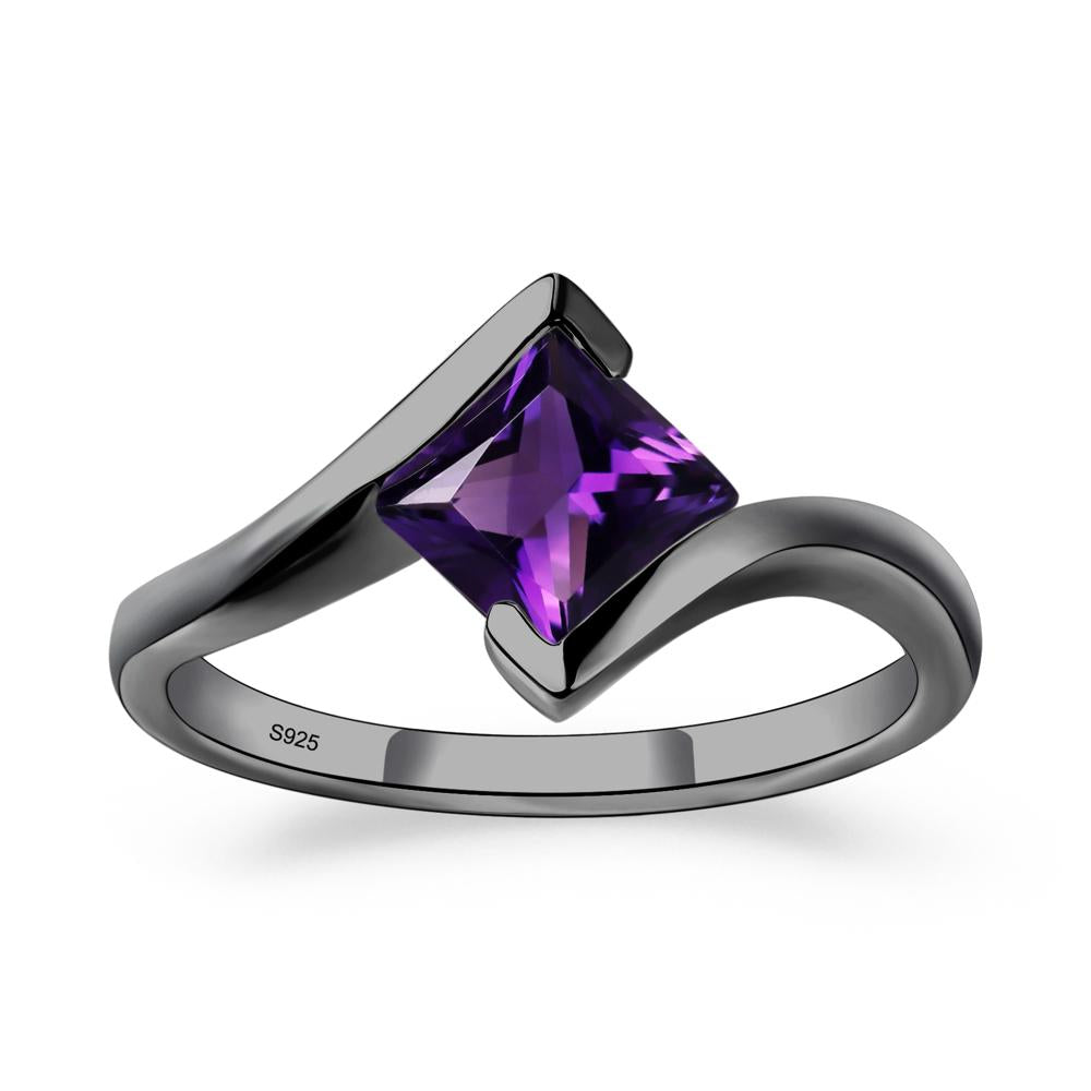 Amethyst Tension Setting Ring - LUO Jewelry #metal_black finish sterling silver