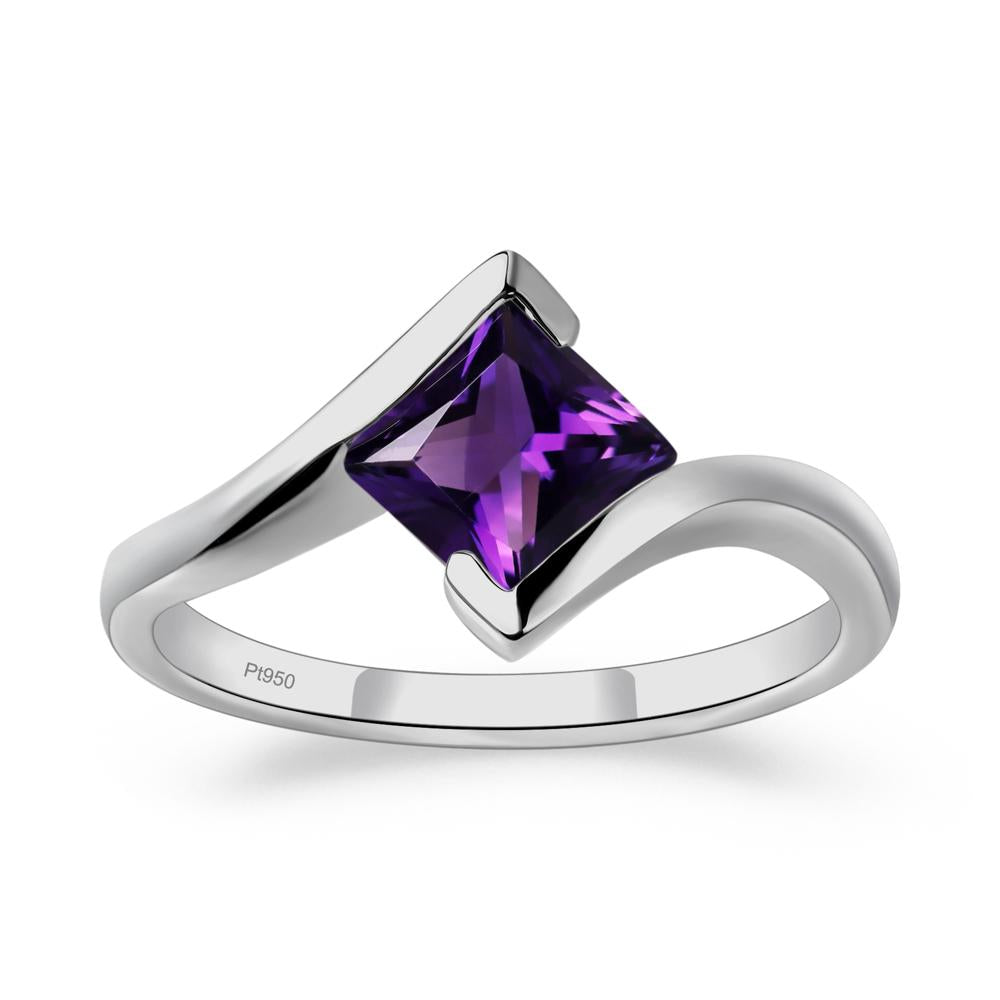Amethyst Tension Setting Ring - LUO Jewelry #metal_platinum