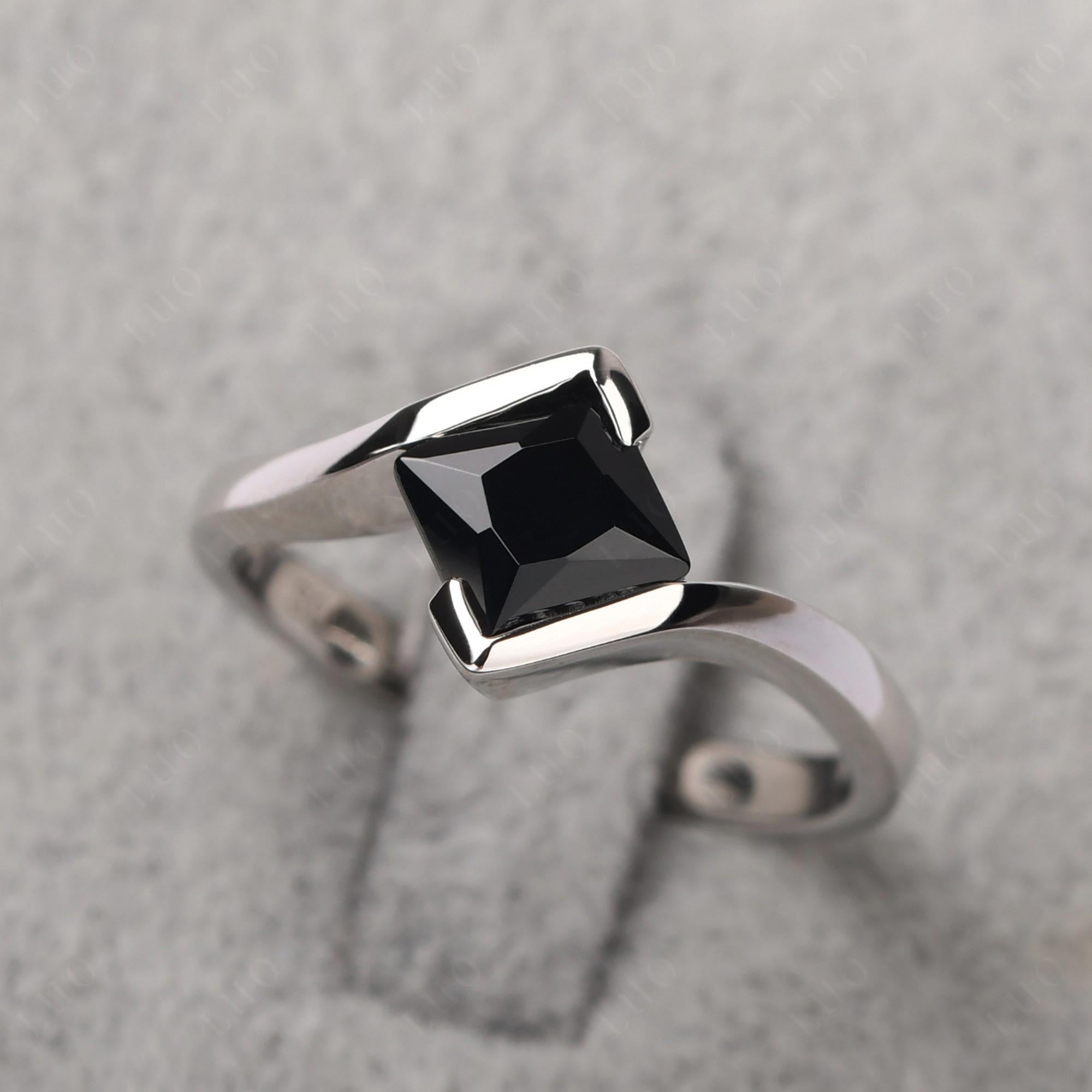 Black Spinel Tension Engagement Ring - LUO Jewelry