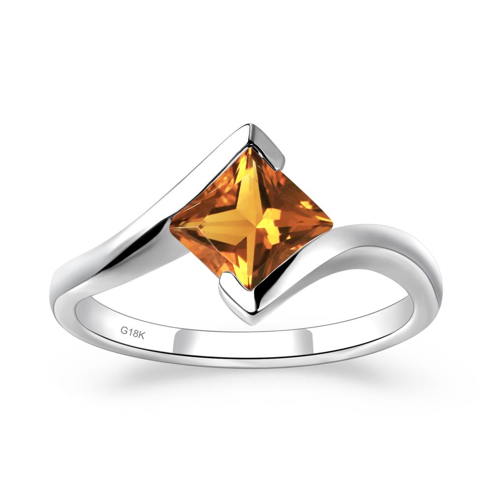 Princess Cut Citrine Bypass Ring - LUO Jewelry #metal_18k white gold