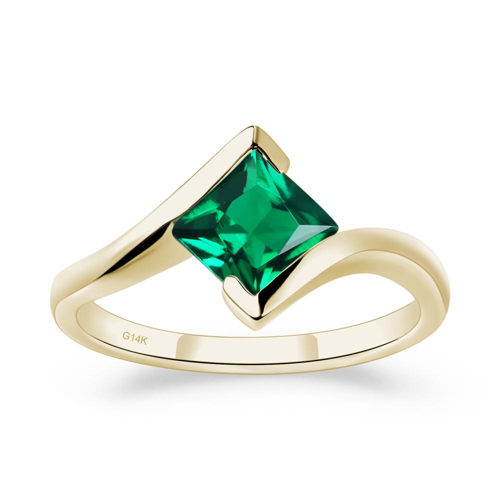 Emerald Tension Setting Ring - LUO Jewelry #metal_14k yellow gold
