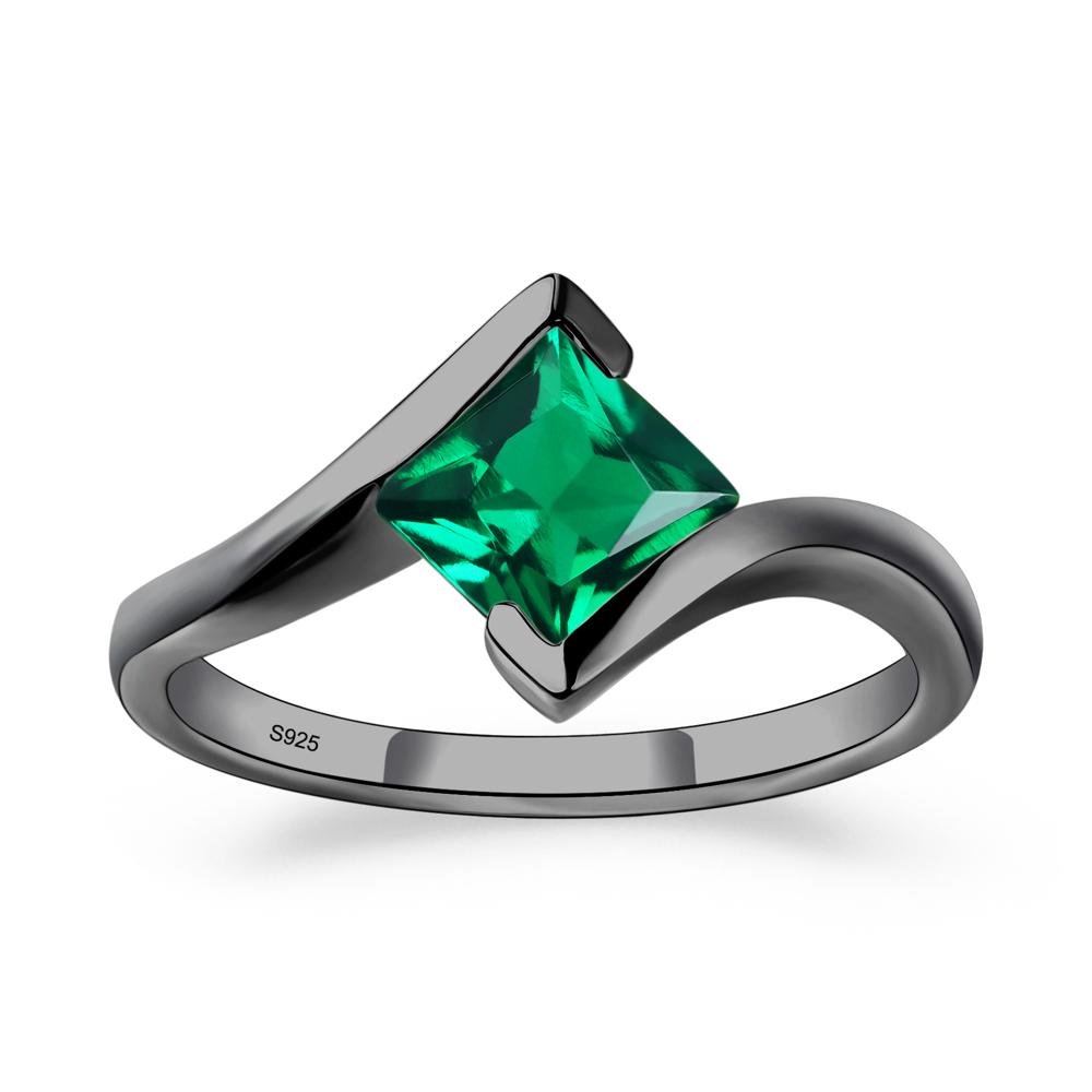 Emerald Tension Setting Ring - LUO Jewelry #metal_black finish sterling silver